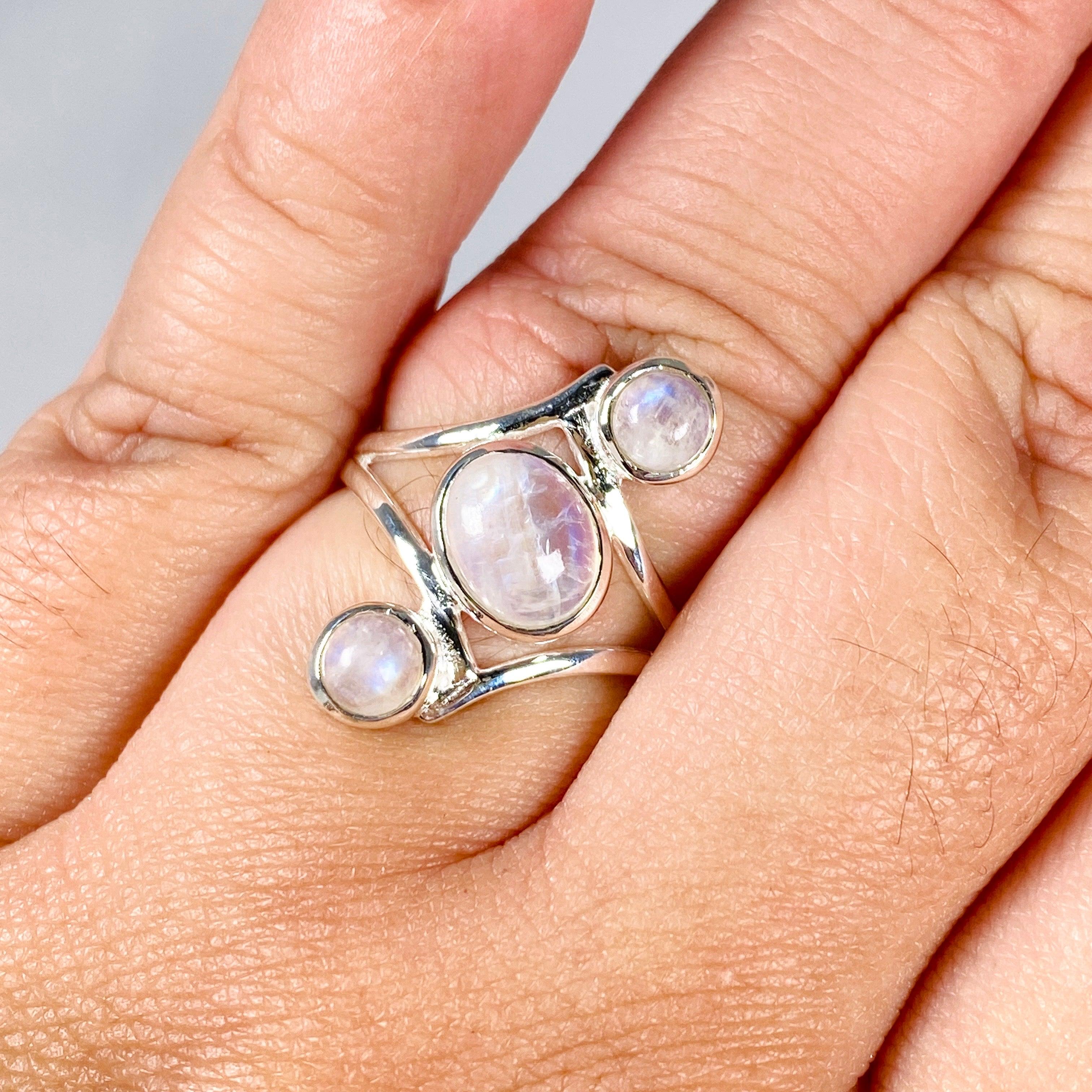 Moonstone Triple Stone Ring R3976 - Elegant Sterling Silver Jewelry for Women, Perfect for Weddings, Parties & Everyday Wear