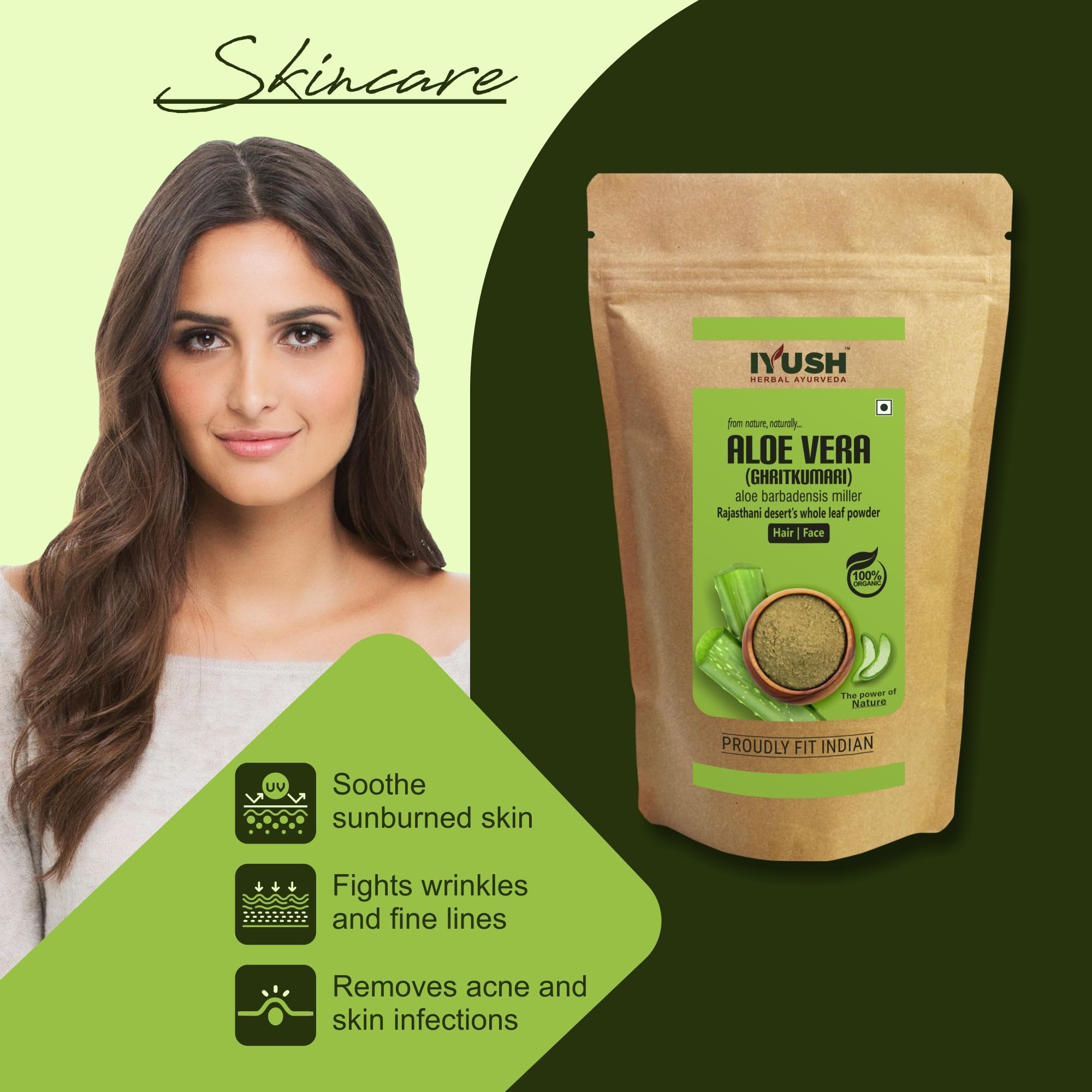 Organic Aloe Vera Powder for Hair Growth & Skin Care - 900gm | IYUSH Herbal Ayurveda Aloe Vera Leaf Powder | Natural Face Pack & Hair Treatment | Perfect for DIY Beauty, Scalp Health & Glowing Skin