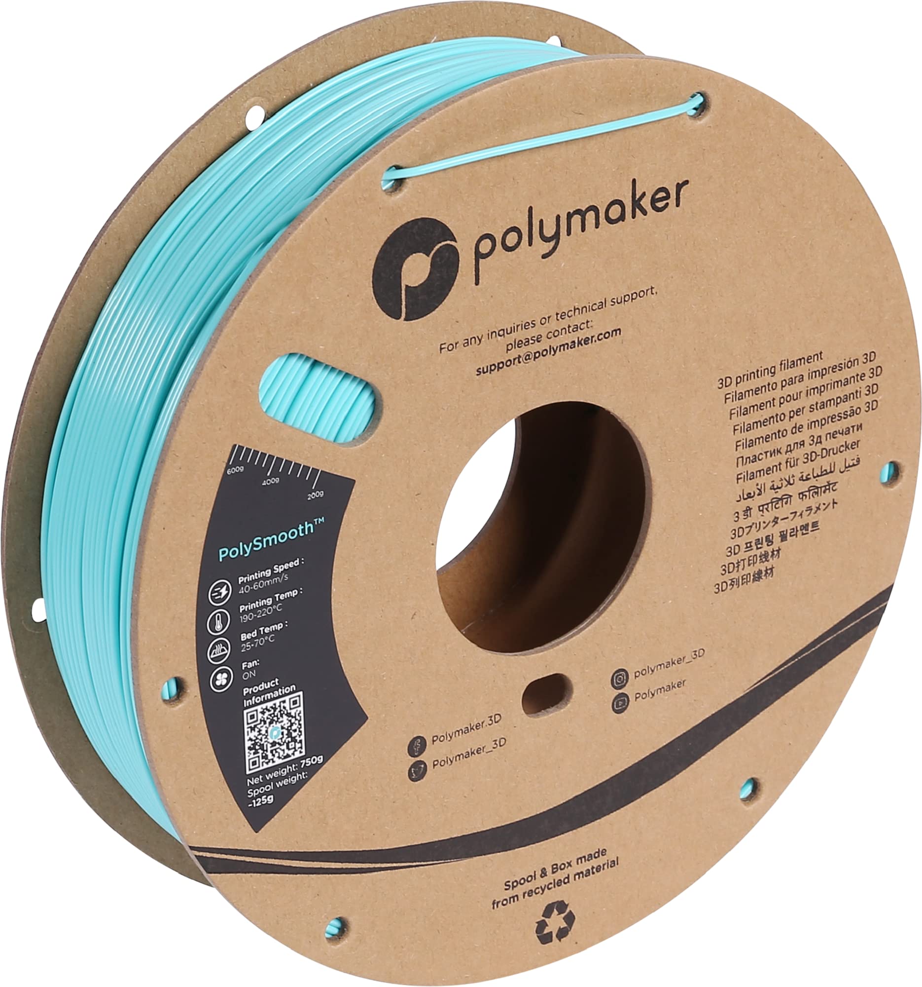 Polymaker PolySmooth PVB 3D Printer Filament 1.75mm Teal - 750g Cardboard Spool | Easy Printing Like PLA & Smoothing with IPA Alcohol | Compatible with Polysher | Perfect for Cosplay Props, Miniatures & Prototyping