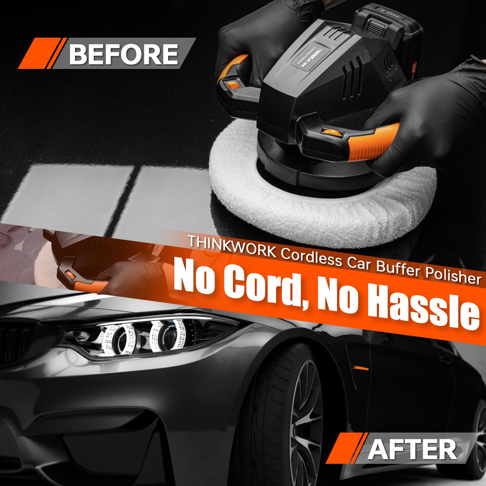 THINKWORK 20V Cordless Buffer Polisher - 10 Inch Car Polishing Machine Kit with 2Ah Battery, 6 Speed Settings (1500-3600 RPM), Double Handle - Perfect for Car Detailing, Waxing & Surface Restoration