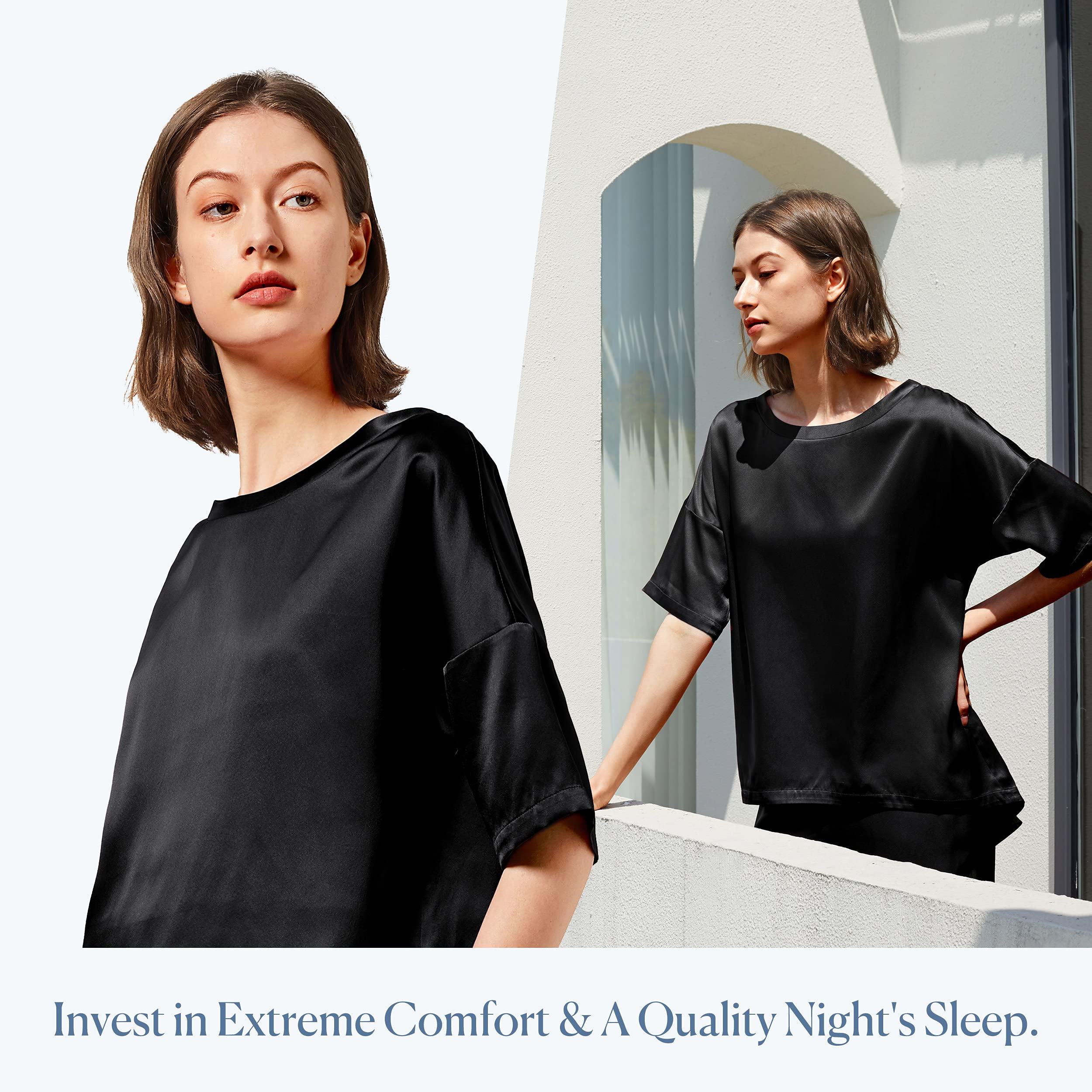 Mommesilk 100% Mulberry Silk Pajama Set for Women - Half Sleeve Summer Sleepwear | Machine Washable Silk Pjs for Comfort & Luxury | Perfect for Nighttime Relaxation & Spa Days