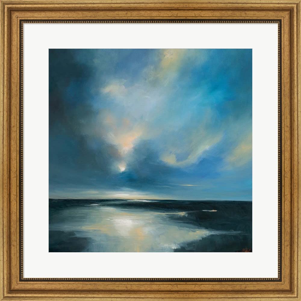 River Shadow by Joanne Parent - 26x26 Inch Framed Art Print with Wide Gold Frame - Modern Wall Decor for Living Room, Bedroom & Office