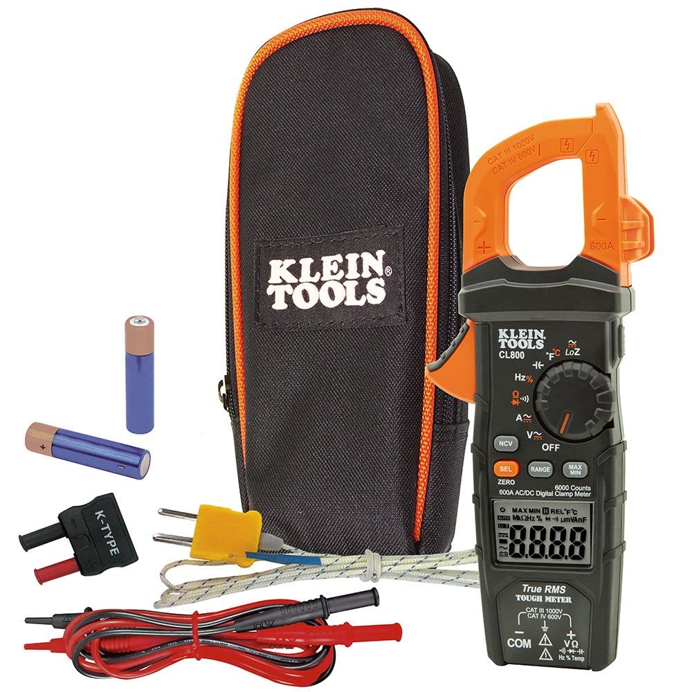 Klein Tools CL800 Digital Clamp Meter & RT210 Outlet Tester Combo - Professional GFCI/Standard AC Receptacle Tester for North American Electrical Outlets, Detects Wiring Issues - Perfect for Electricians, DIY Home Repairs and Electrical Safety Inspections