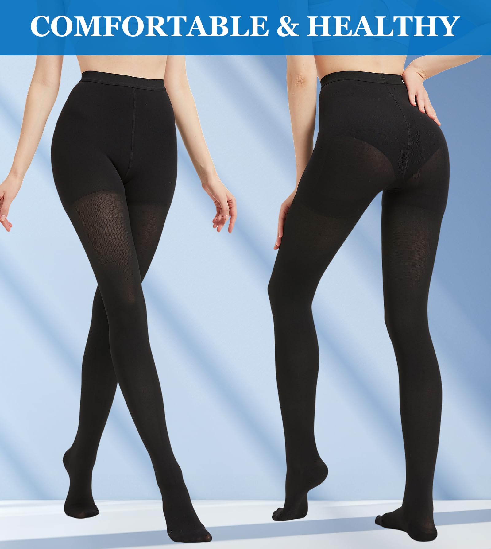 MGANG Medical Compression Pantyhose for Women & Men - 15-20 mmHg Firm Support, Closed Toe Opaque Leggings for Varicose Veins, Edema & DVT Relief - Waist High Circulation Stockings (Black) - Perfect for Travel, Work & Post-Surgery Recovery