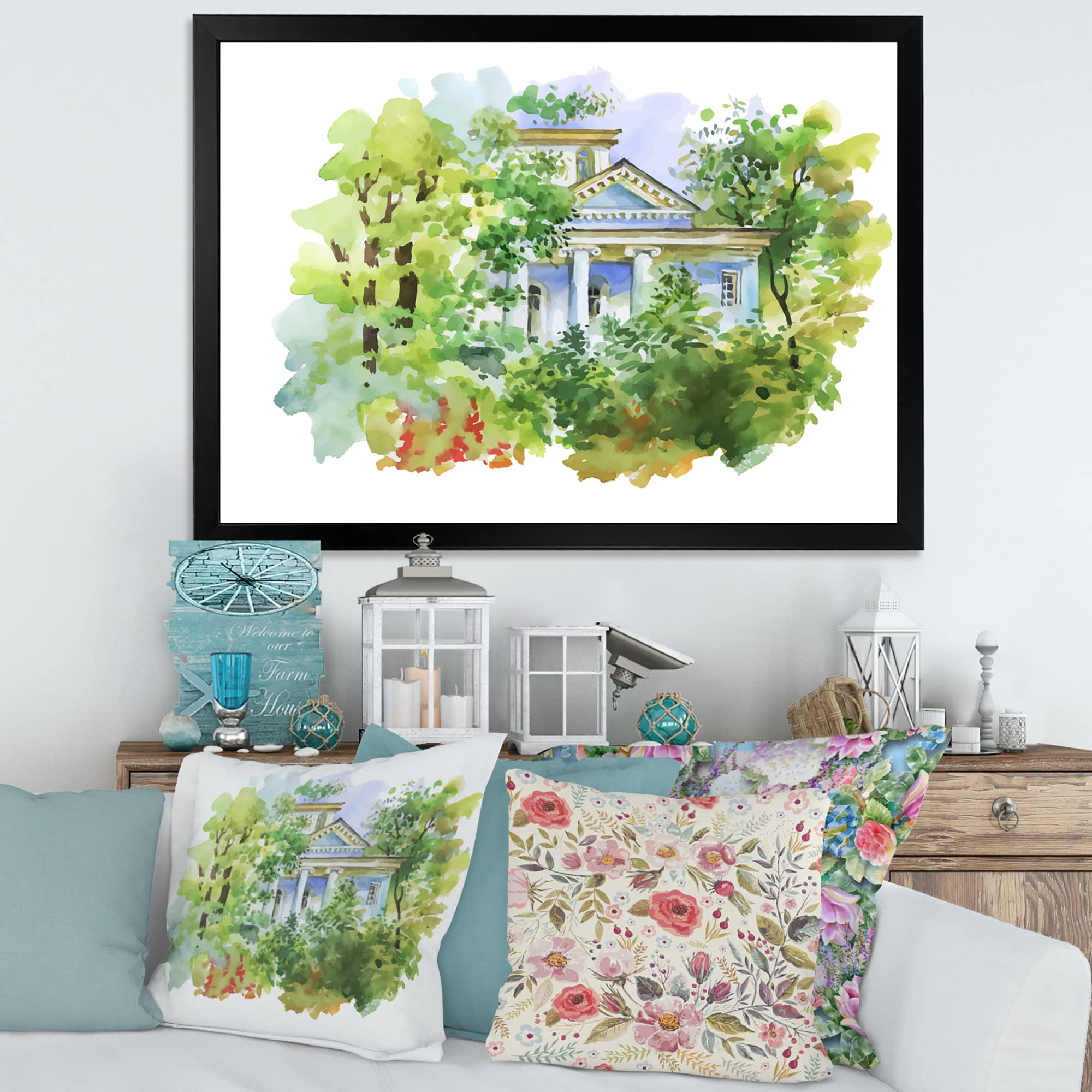 DesignQ White House In The Woods Traditional Framed Wall Art - Rustic Home Decor for Living Room, Bedroom & Office - Perfect Gift for Housewarming & Holidays