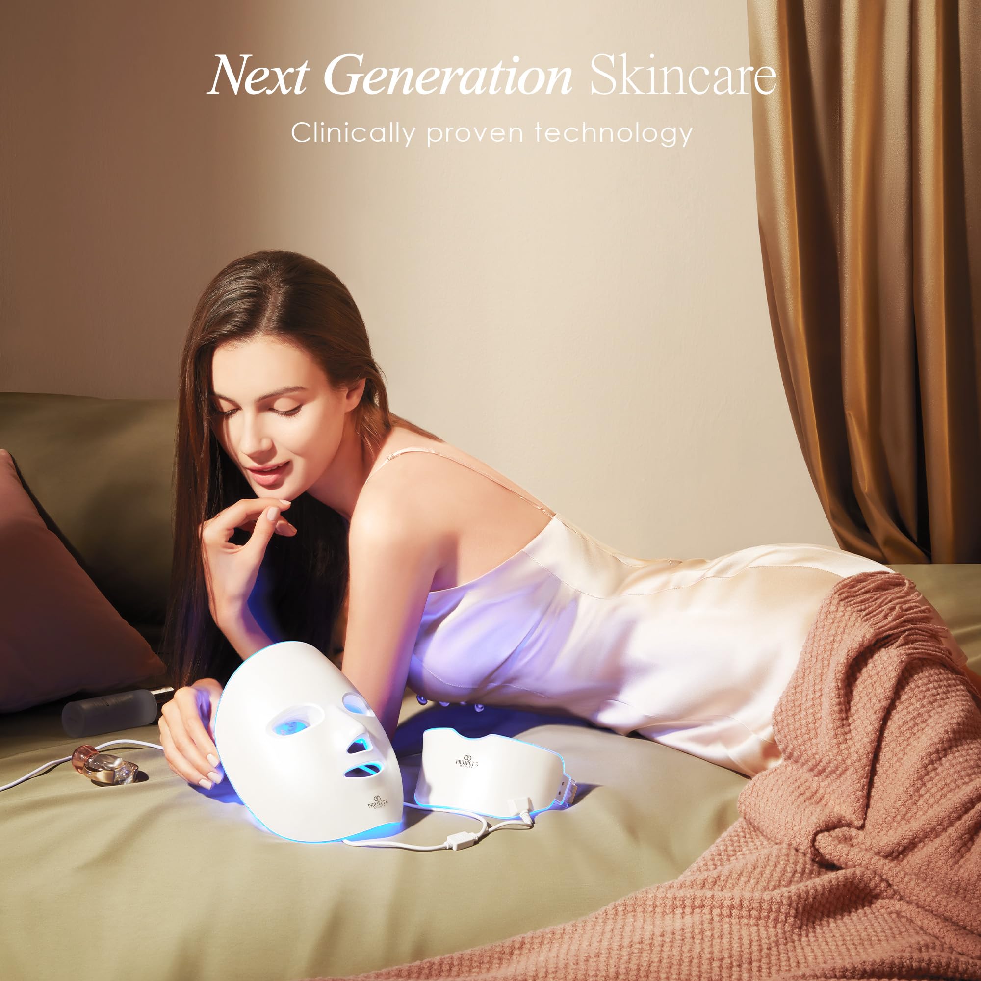 Project E Beauty LightAura Plus LED Light Therapy Mask - 7 Color LED Face & Neck Mask for Skin Rejuvenation, Anti-Aging & Wrinkle Reduction | Anti-Inflammatory & Brightening Skincare Treatment | Perfect for At-Home Spa Days & Post-Procedure Recovery