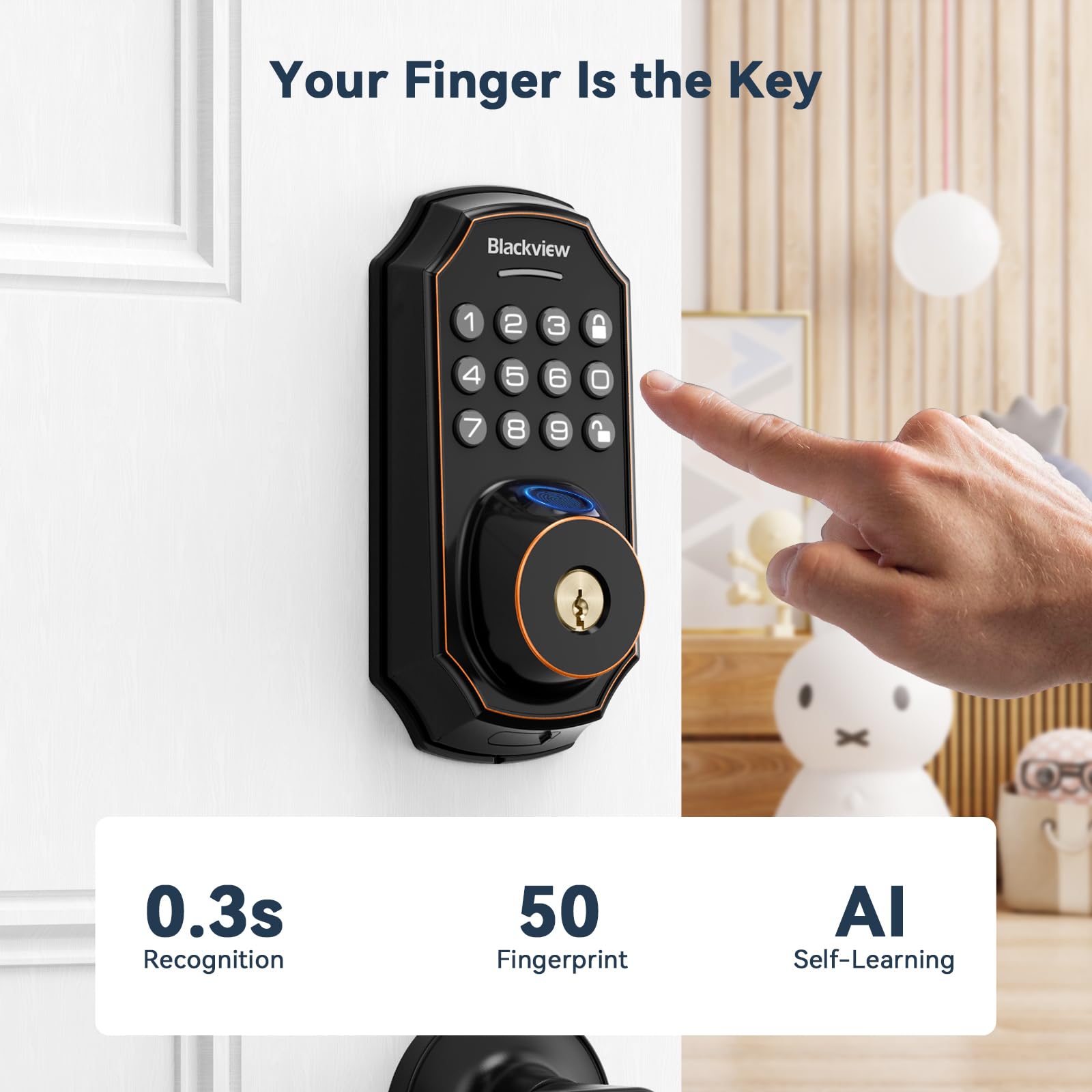 Smart Keyless Entry Door Lock - Fingerprint & Bluetooth Deadbolt with Lever Handle, App Control, Auto Lock & One-Time Code - Zinc Alloy Front Door Security for Homes & Apartments | Ideal for Modern Smart Homes & Vacation Rentals