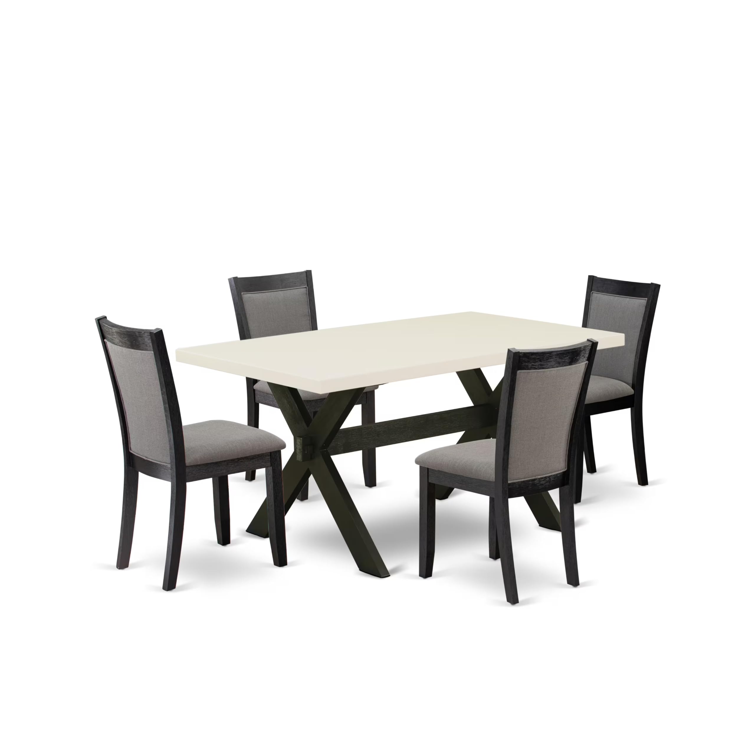 East West Furniture 5-Piece Kitchen Table Set for 4 - 36x60 Inch Rectangle Dining Table with X-Legs & 4 Dark Gotham Grey Linen Fabric Chairs - Perfect for Small Dining Rooms, Breakfast Nooks, and Apartment Living