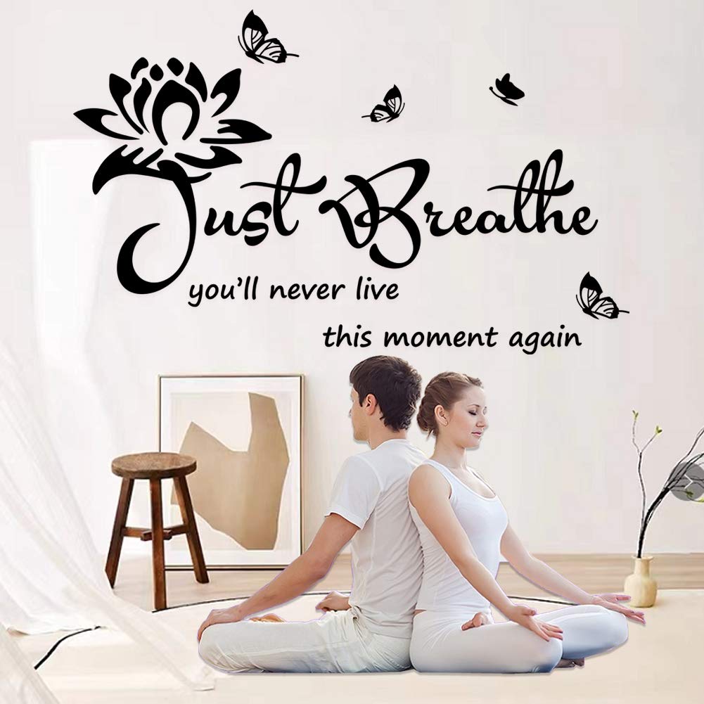 Vinyl Wall Stickers - Inspirational Just Breathe Quote Decals for Living Room, Bedroom, Nursery & Yoga Space - Waterproof Home Wall Art Decor for Relaxation & Meditation Areas