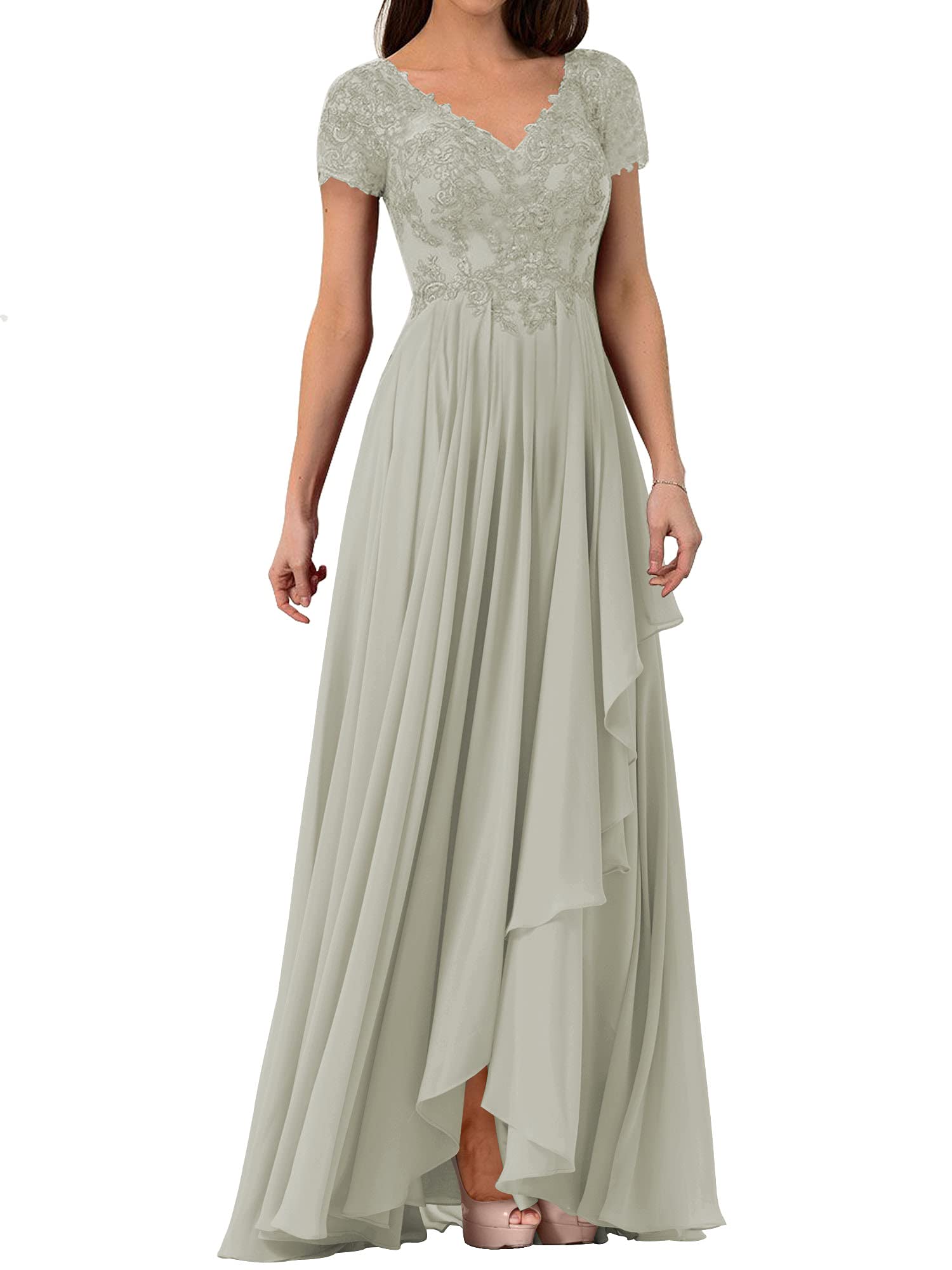 Elegant Mother of The Bride Dresses - Chiffon Formal Evening Gowns with Lace & Pleat Details - Wedding Guest Dresses with Sleeves - Perfect for Weddings, Parties & Special Occasions