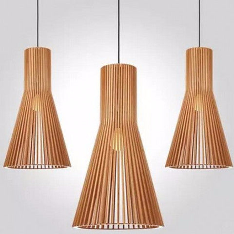 Modern Wood Bay Pendant Light - Handcrafted Natural Wood Ceiling Light Fixture for Kitchen Island, Dining Room & Bedroom Decor