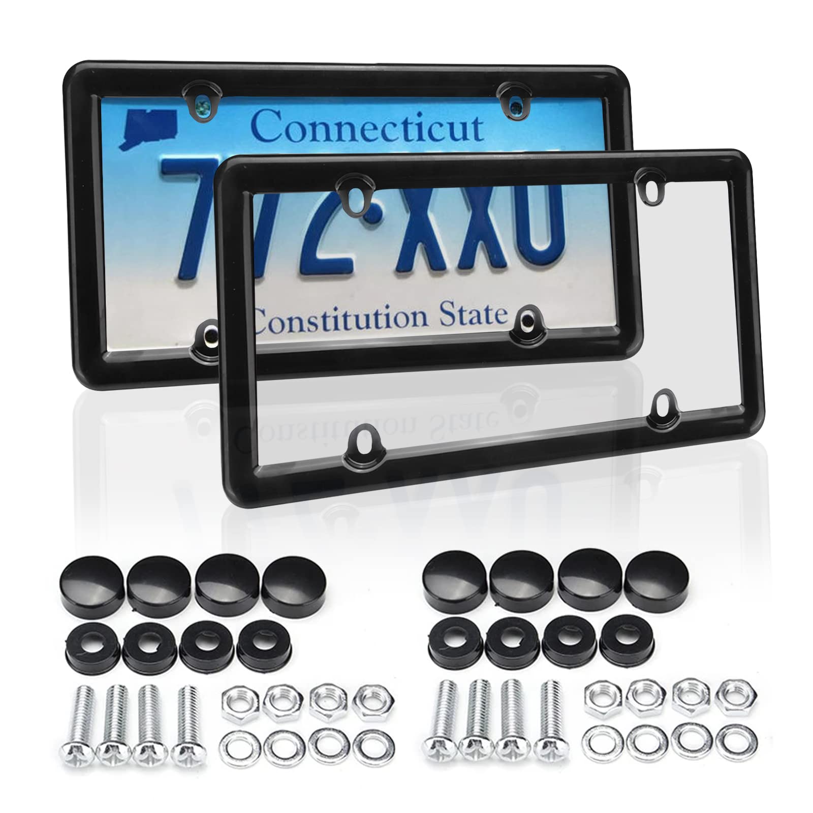 Kingsea 2-Pack Unbreakable License Plate Cover Frames - UV Resistant, Tinted Smoke & Black Options for Car, Truck, SUV - Protect Your Plates from Sun Damage & Theft (Fits All Standard US License Plates)