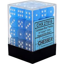 Chessex D6 36 Pack - Sky Blue with White Borealis 12mm Pipped Dice Set for Tabletop RPG, Dungeons & Dragons, Board Games and Collectors