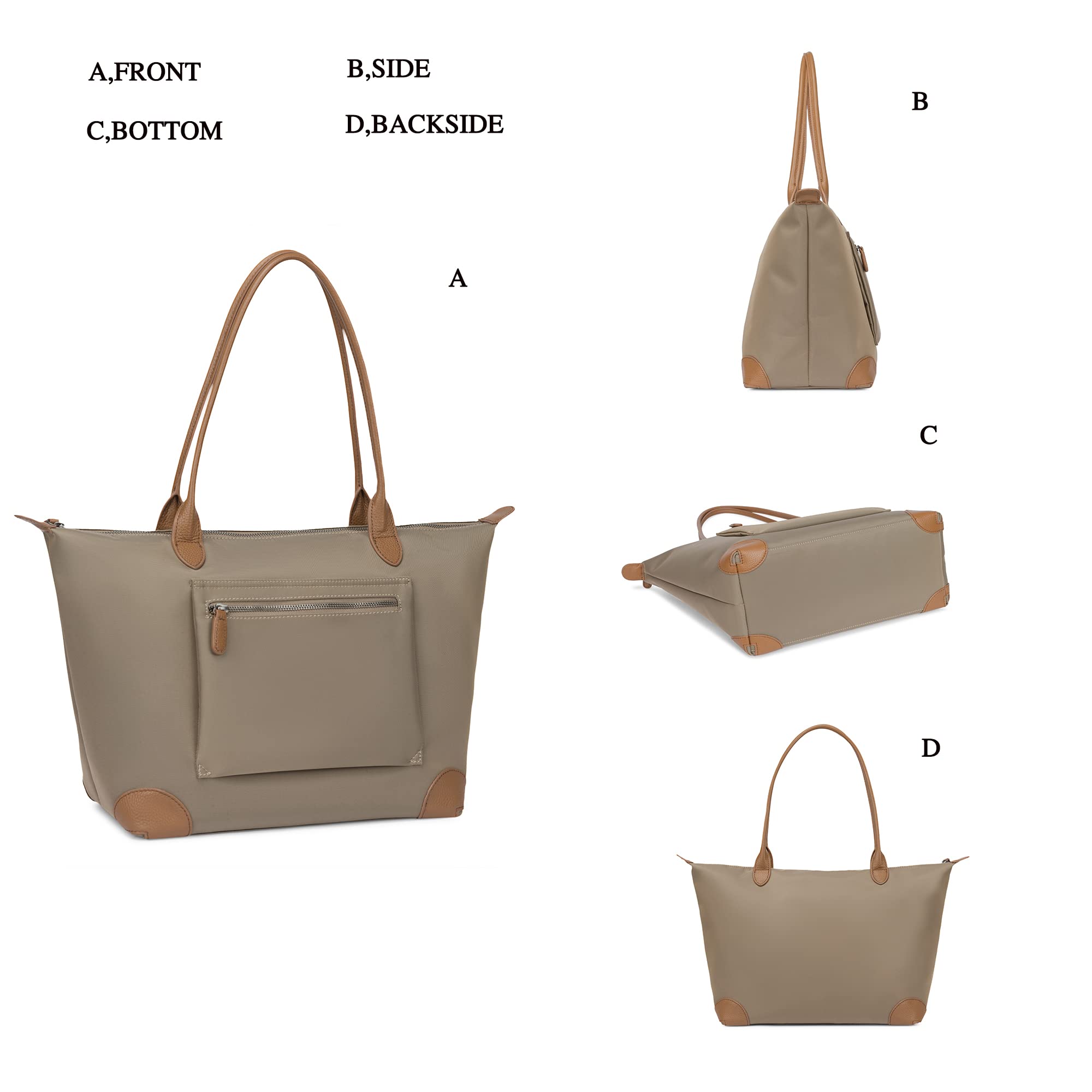 Stylish Large Lightweight Leather Nylon Tote Bag for Women - Designer Work Shoulder Bag & Foldable Travel Purse | Perfect for Office, Commute, Shopping & Weekend Getaways