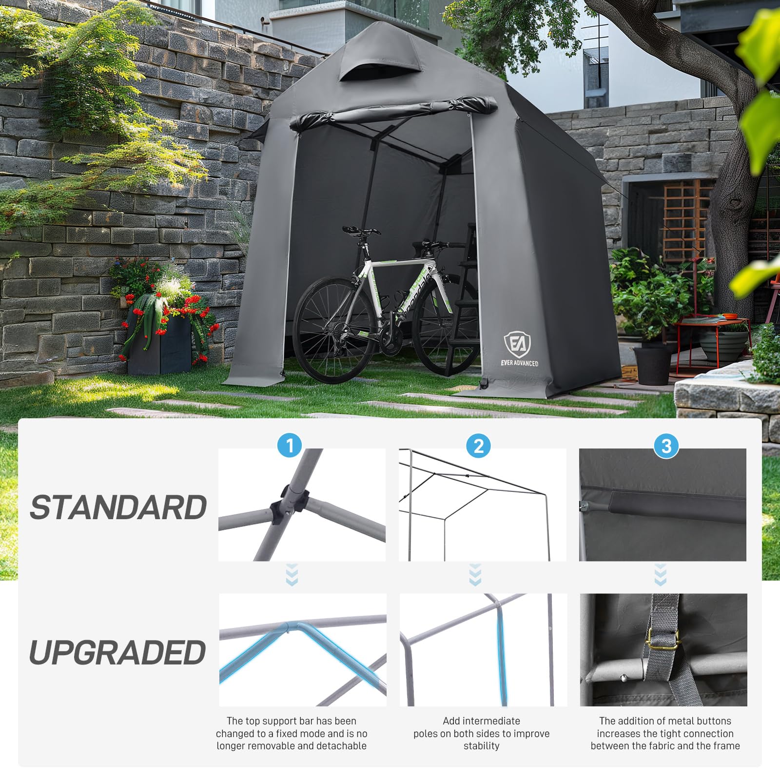 EVER ADVANCED Heavy Duty Outdoor Storage Shelter with Ventilation - Waterproof Storage Tent for Motorcycle, Bike, Garden Tools & Equipment - Perfect for Backyard, Garage & Patio Organization