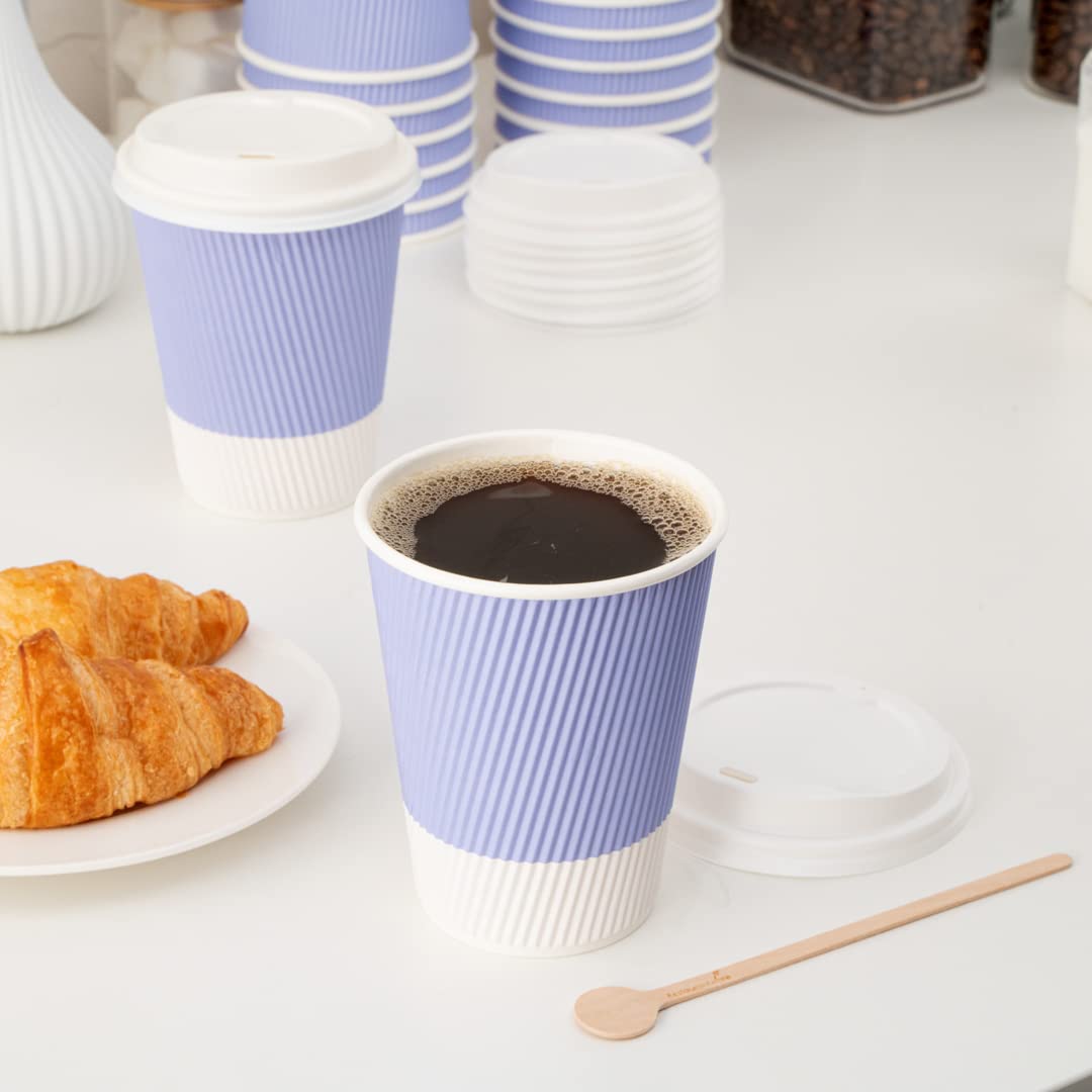 12oz Disposable Paper Coffee Cups (25 Pack) - Leakproof & Insulated Ripple Wall Hot Cups, Recyclable Light Purple - Perfect for Coffee Shops, Offices & Catering Events - Lids Sold Separately