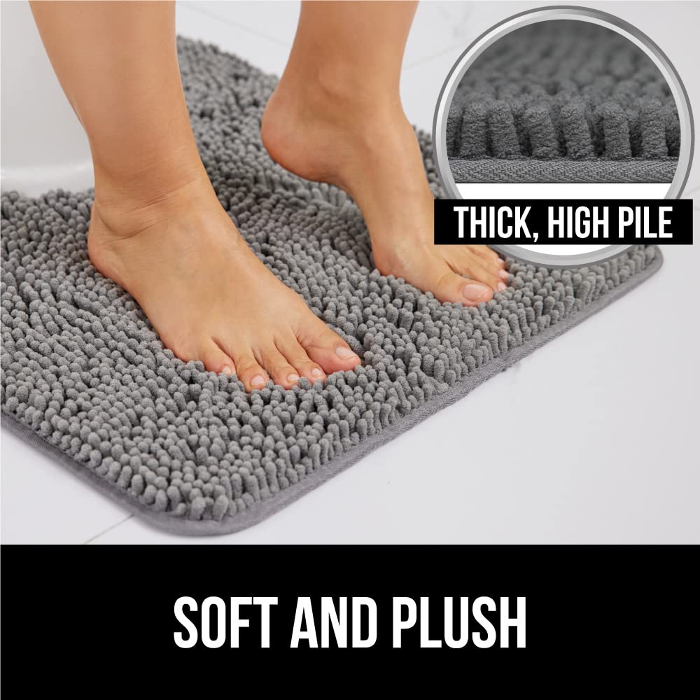 Premium Gorilla Grip Bath Rug & U-Shape Toilet Mat Set - Non-Slip, Super Absorbent, Quick Dry - Gray 30x20