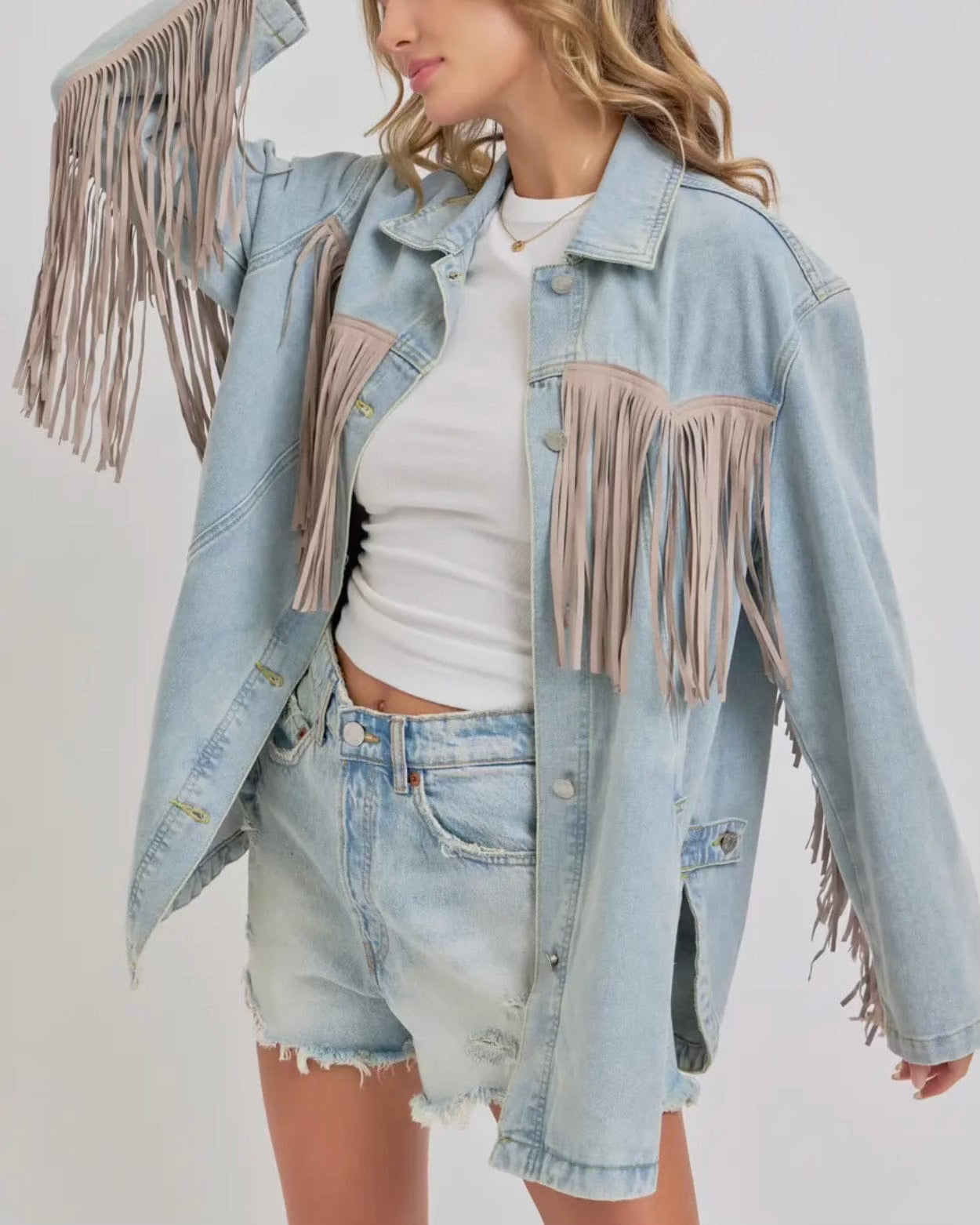 Vintage Inspired Women's Denim Fringe Jacket - Boho Western Style Denim Coat for Women - Perfect for Music Festivals, Casual Outings & Fall Layering