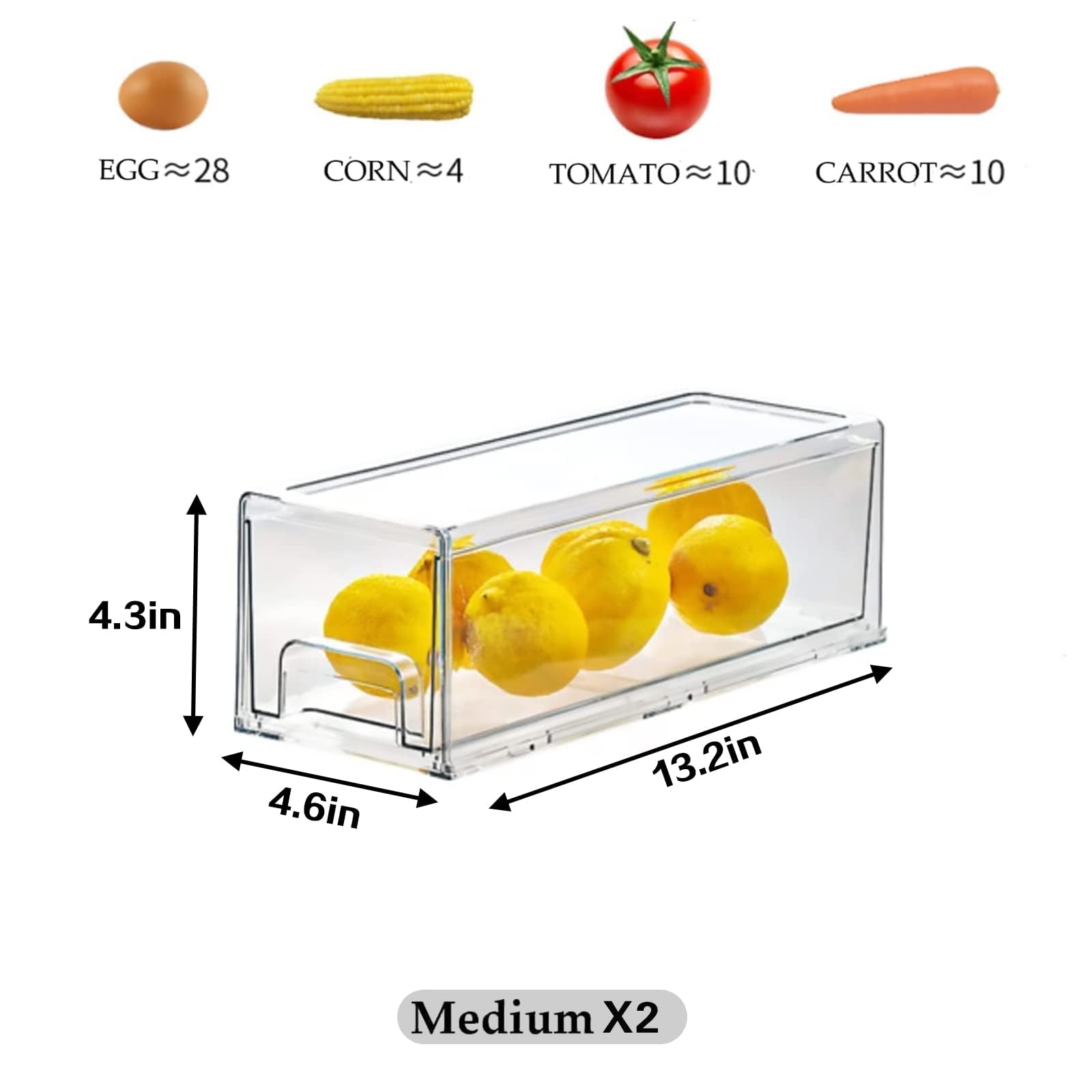 2-Pack Clear Stackable Refrigerator Drawer Organizers - Plastic Food Storage Bins for Fridge, Pantry, Kitchen & Bathroom | Space-Saving Organizer for Fruits, Vegetables, Snacks & Office Supplies (X-Small)