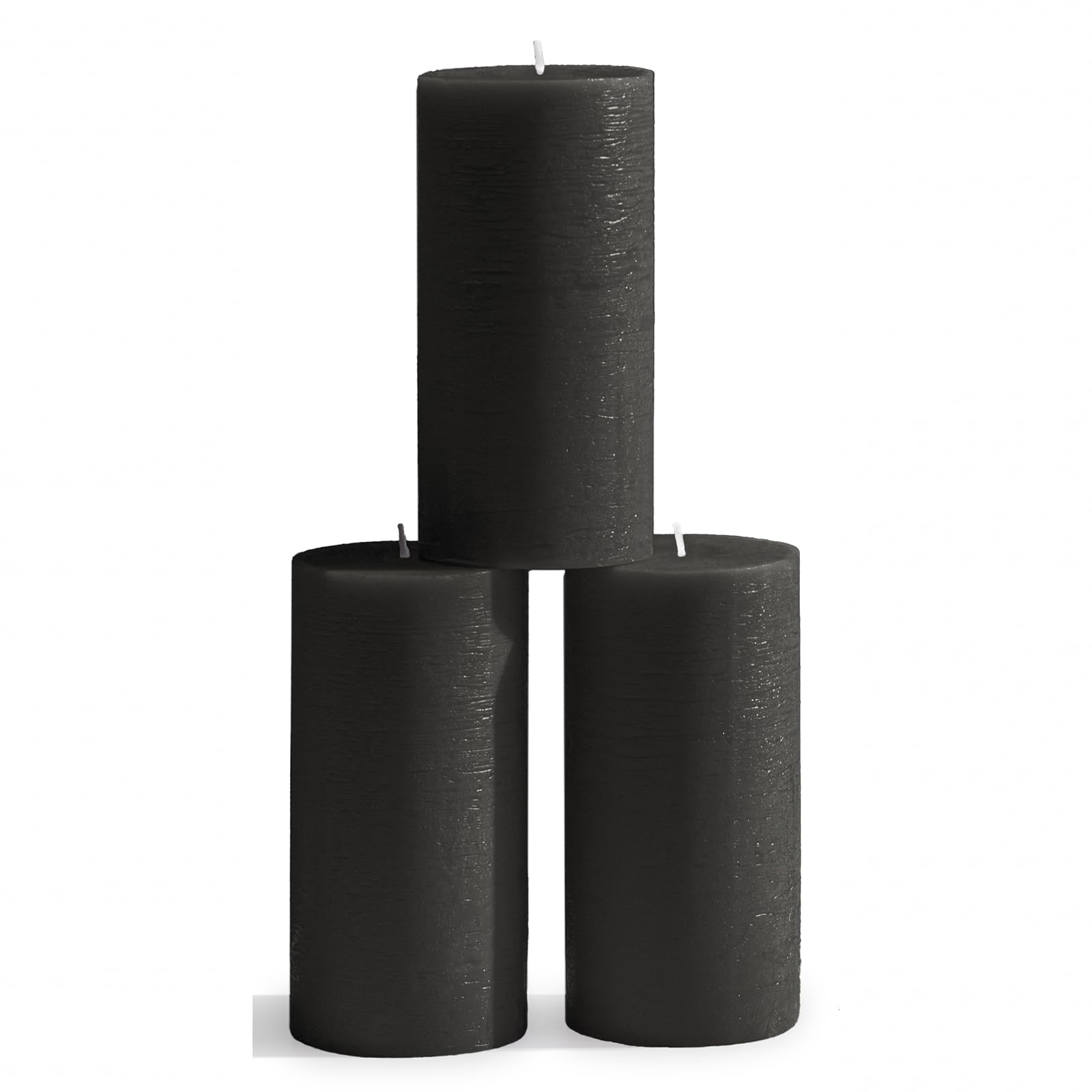 Large Pillar Candles 3x6 Inch - Set of 3 Unscented Black Candles for Halloween Decor & Home Styling