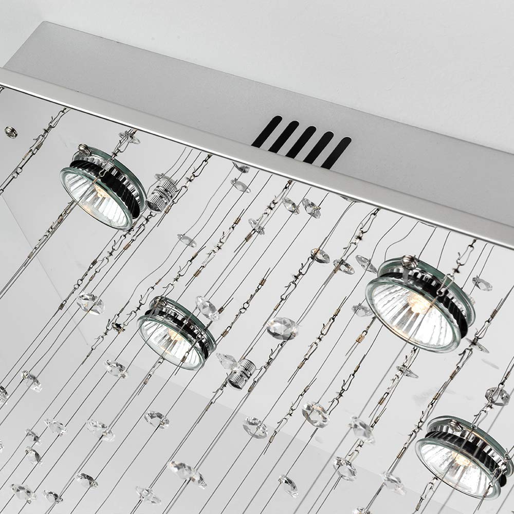 Maxax 8-Light Rectangle Crystal Raindrop Chandelier - Modern Flush Mount Ceiling Light Fixture with K9 Clear Crystals for Living Room, Bedroom, Dining Room & Kitchen Island - Elegant Home Lighting for Weddings, Restaurants and Luxury Spaces