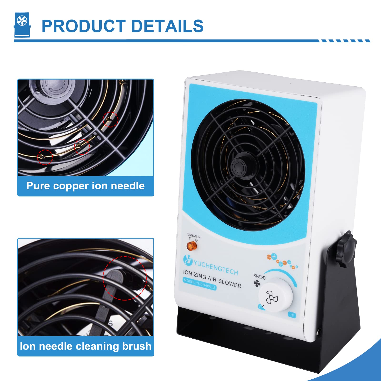 YUCHENGTECH Ionizing Air Blower - Anti Static Ionizer & ESD Static Eliminator Fan for Electronics, 110V-120V Desktop Static Remover - Perfect for PCB Assembly, Printing, and Cleanroom Environments