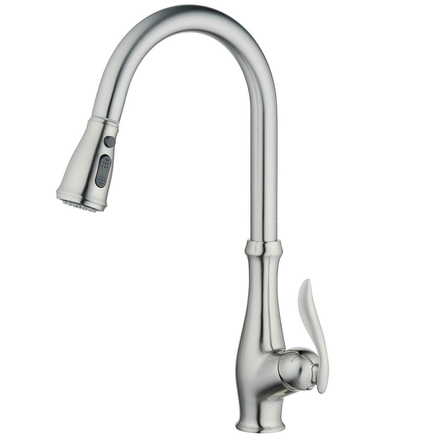 Leekayer Commercial Single Handle Pull-Down Sprayer Kitchen Faucet - Brushed Nickel Brass Sink Tap for 1 Hole Mount, Ideal for Restaurant & Home Kitchen Use
