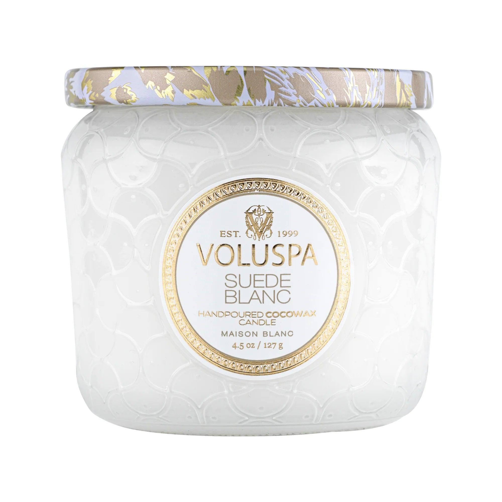 White Suede Petite Jar - Elegant Home Decor for Candles, Flowers & Storage | Perfect for Living Room, Bedroom & Wedding Centerpieces