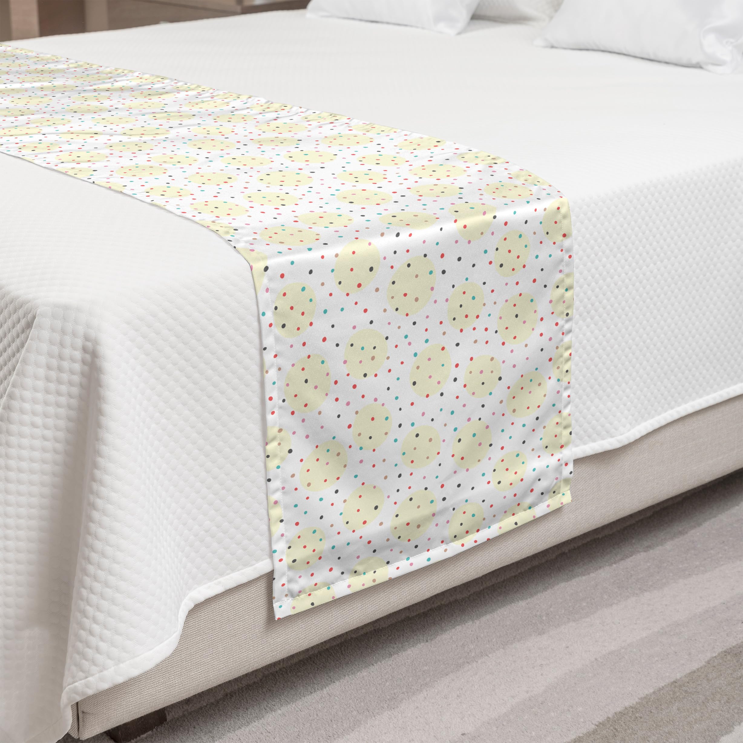 Ambesonne Polka Dot Bed Runner - Colorful Random Little Rounds & Pastel Big Spots Decorative Accent Bed Scarf | Luxury Hotel & Home Decor for Bedroom, Guest Room, Wedding (Cream & Multicolor)