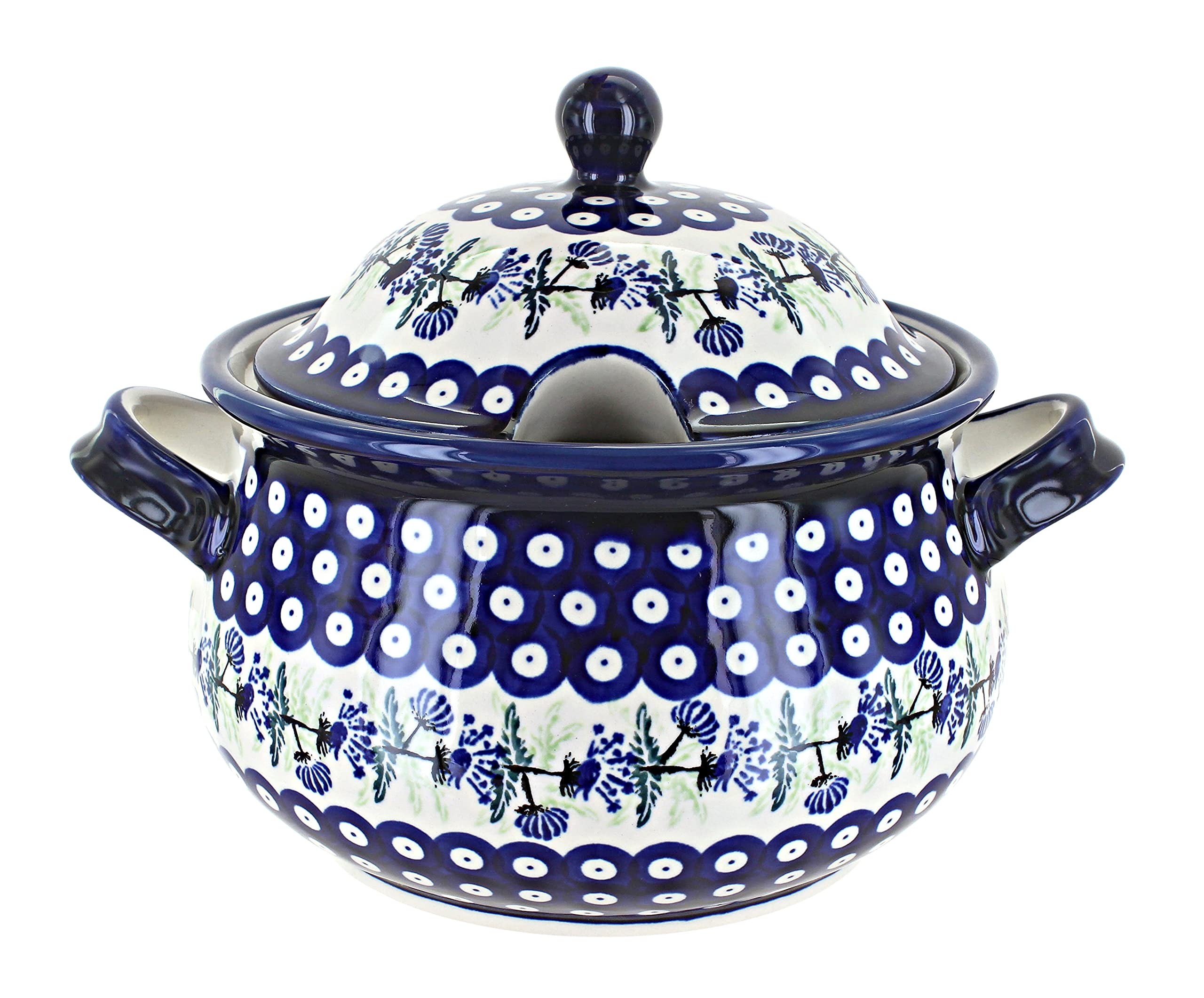 Blue Rose Polish Pottery Sweet Annie Soup Tureen - Handmade Ceramic Serving Bowl for Soup, Stew & Chili - Perfect for Dinner Parties & Holiday Entertaining