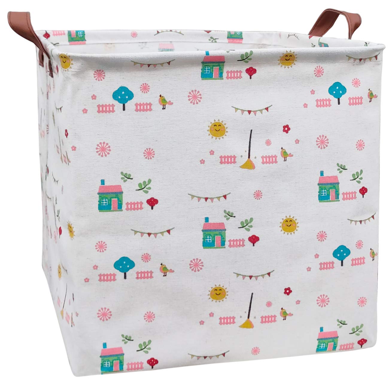 ASKETAM Square Canvas Collapsible Fabric Baby Toy Storage Bin - Foldable Laundry Basket for Kids Room, Nursery Organizer & Closet Decor - Perfect for Toys, Books & Baby Essentials (Sun House Design) - Ideal for Playrooms, Bedrooms & Baby Showers