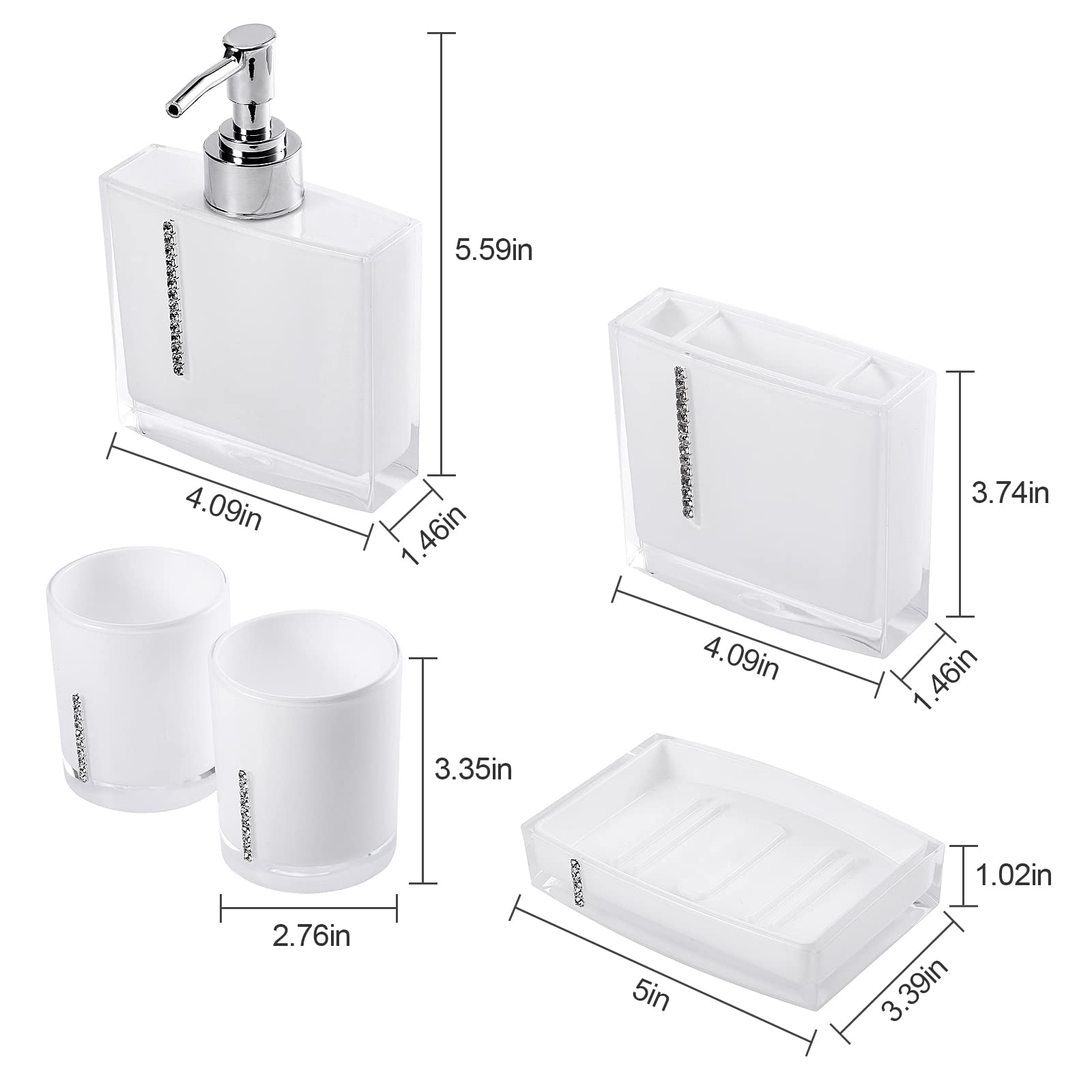 Estink 5PCS Acrylic Bathroom Set - Soap Dish, Toothbrush Holder for Home & Hotel