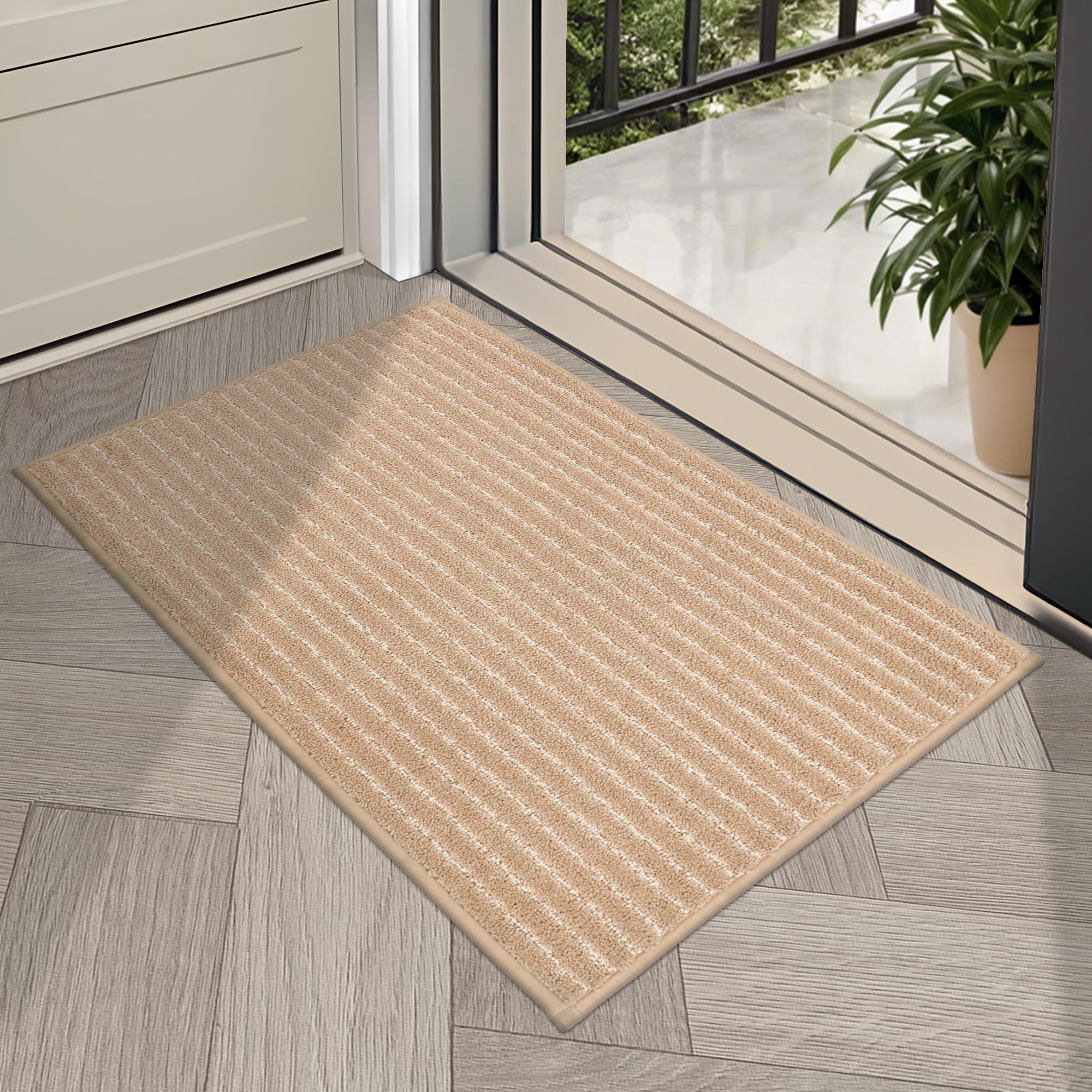 Non-Slip Washable Indoor/Outdoor Door Mat - 20x32 Inch Beige Entryway Rug for Wet Shoes & Pet Paws | Dirt-Trapping Welcome Mat for Front Door, Porch & High-Traffic Areas | COSY HOMEER Pet-Friendly Floor Mat