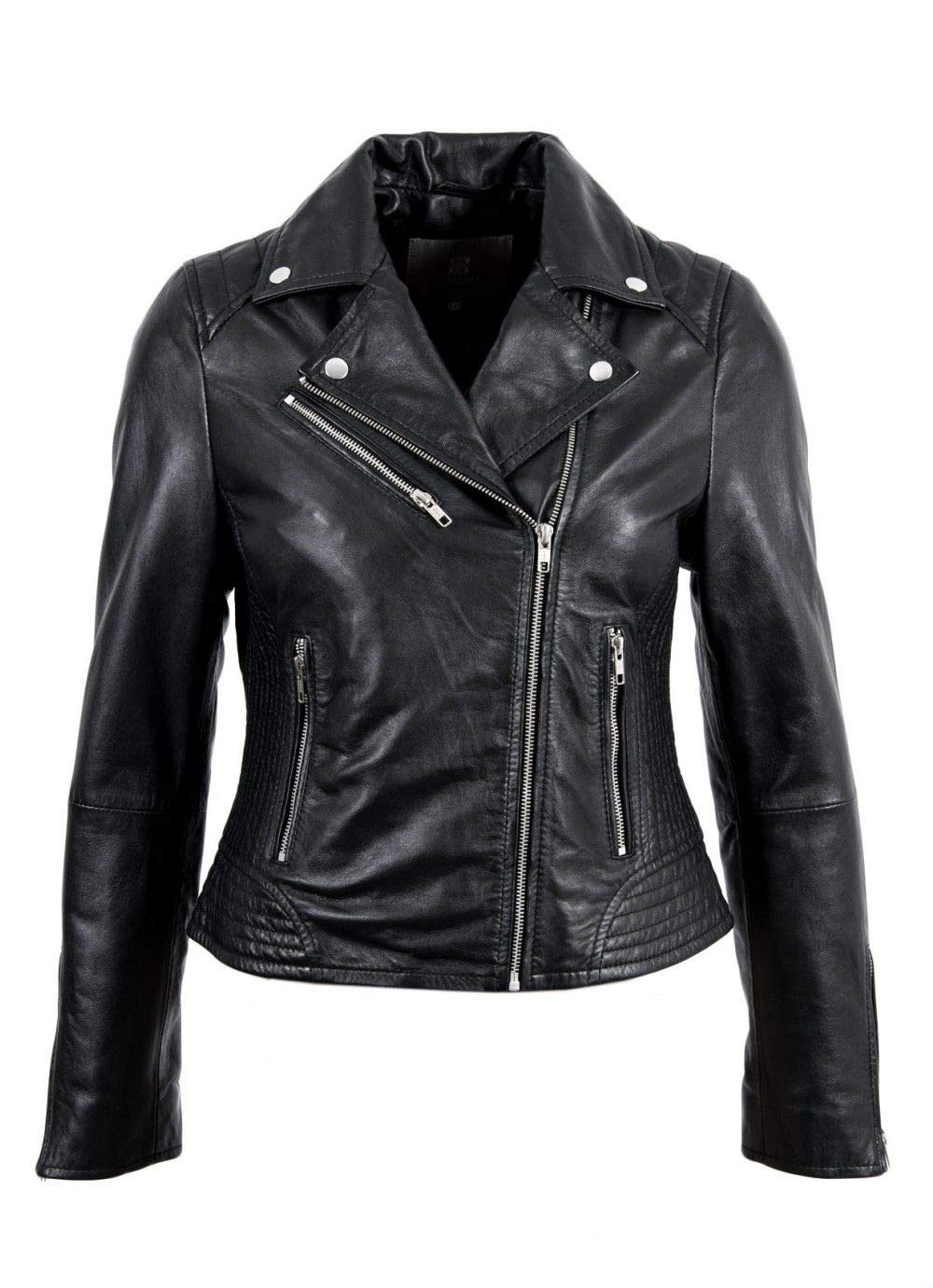 Women's Real Leather Motorcycle Jacket - Stylish Quilted Bomber Biker Jacket for Women (Black) | Perfect for Riding, Casual Outfits & Night Out