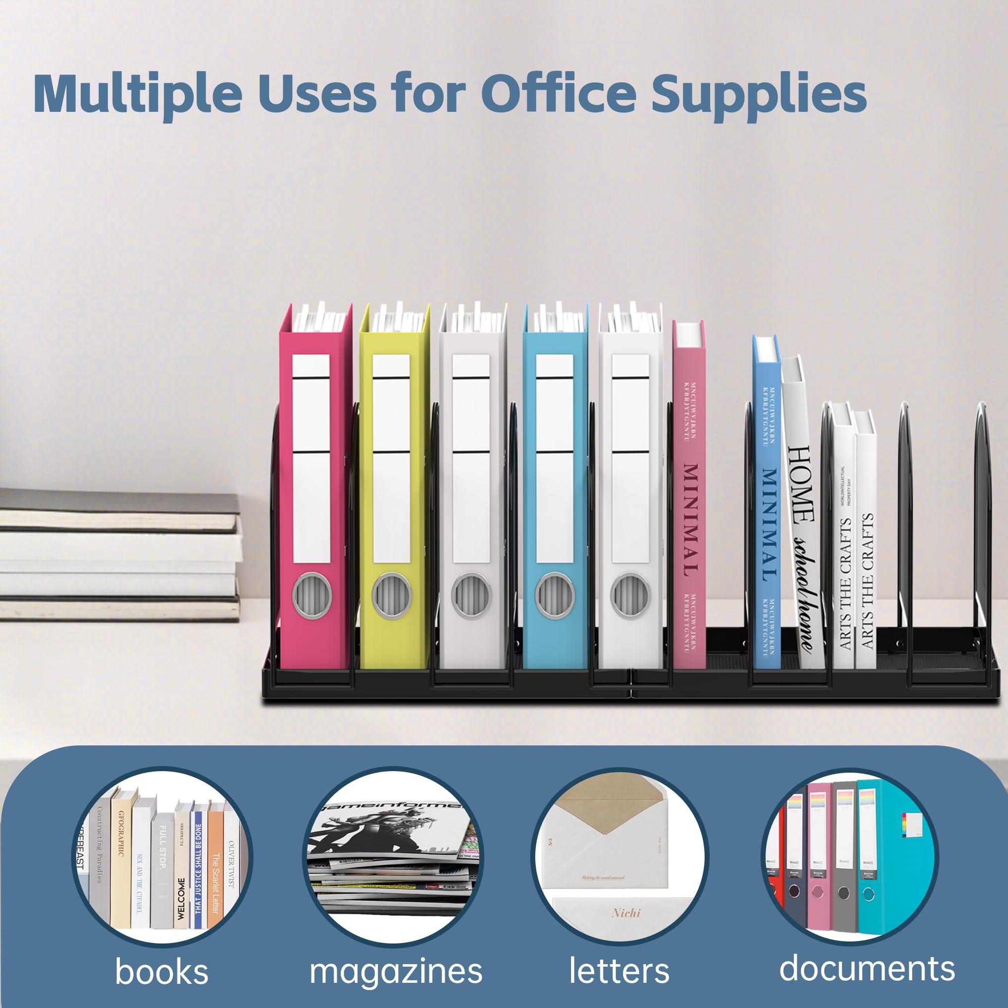SUPEASY 9-Section Mesh File Organizer for Desk - Upright Document Holder, Office File Sorter & Desk Organizer for Home, School, Office - Perfect for Bills, Papers, Folders & Mail Organization (Black)