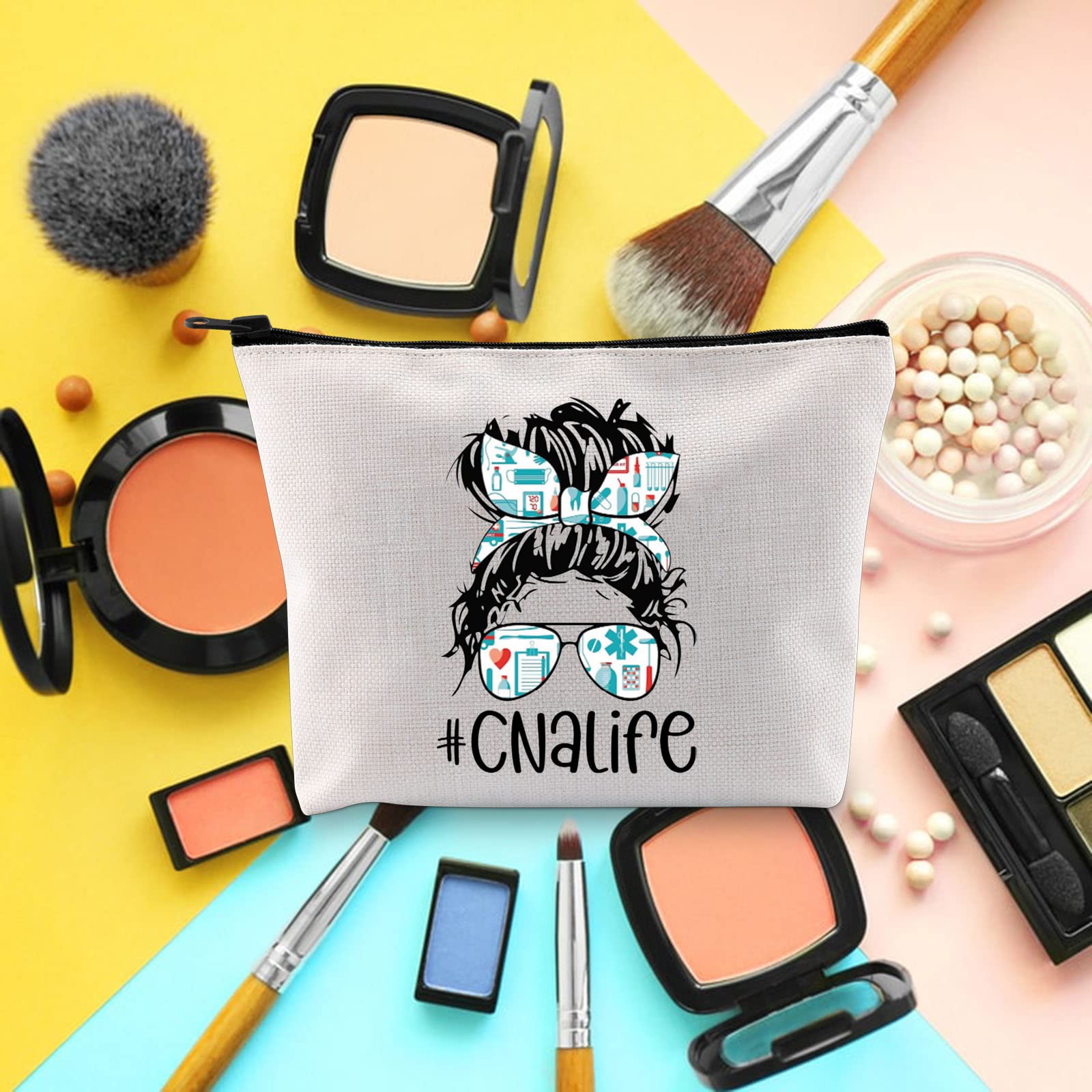 Certified Nursing Assistant Gift - CNA Graduation Zipper Makeup Bag for Nursing School - Off White Cosmetic Pouch - Perfect for CNA Life, Work & Travel Essentials