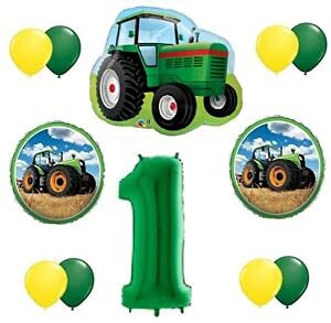 Farm Tractor Themed Happy Birthday Balloon Bouquet - 11 Piece Green Party Decorations for Kids Birthday, Baby Shower & Farmhouse Themed Celebrations