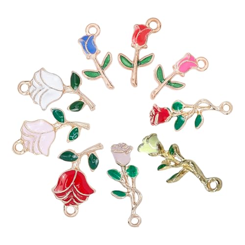 1 Box 18Pcs Mixed Rose Enamel Charms