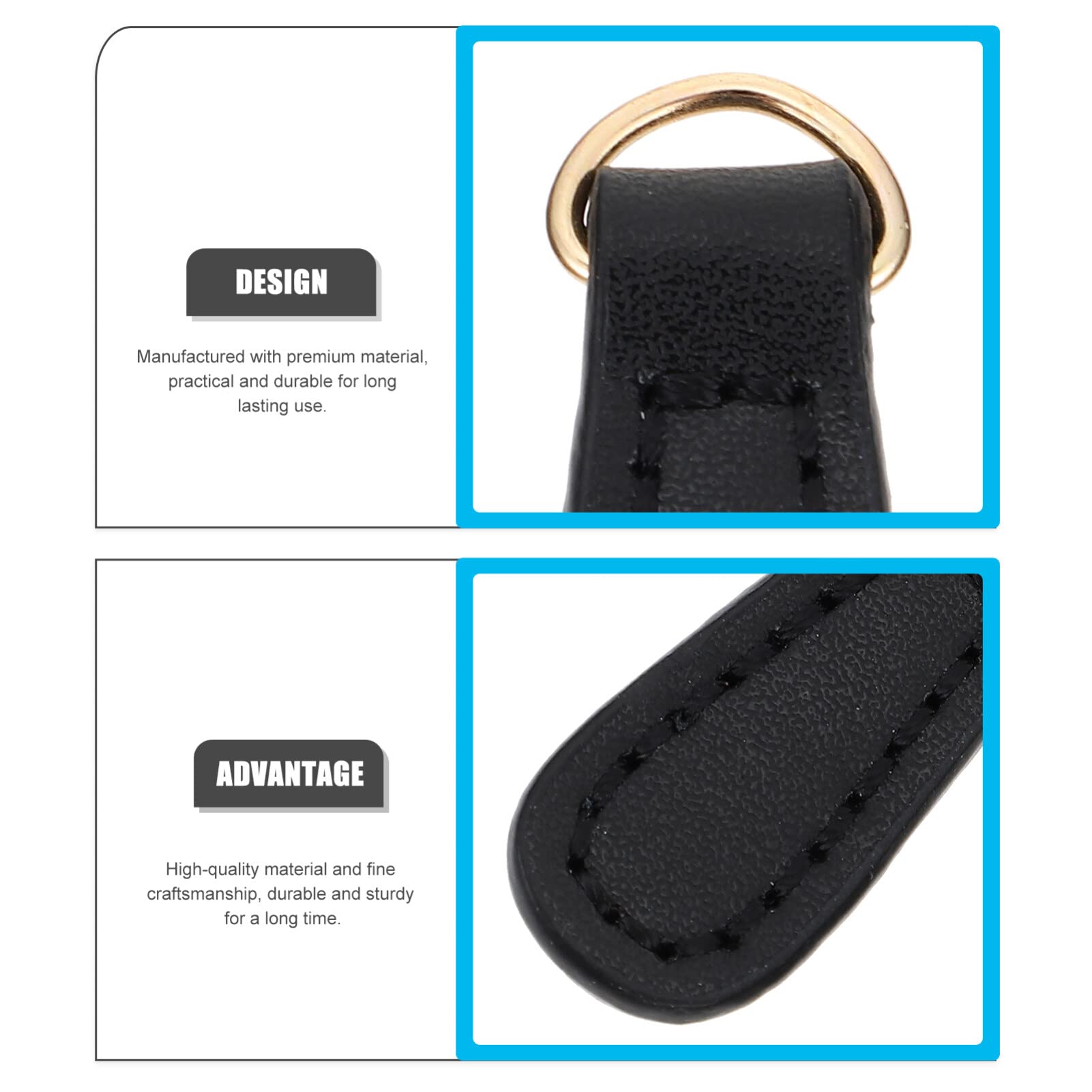 ARTIBETTER 6pcs Metal PU Leather Zipper Sliders - Zipper Repair Kit & Replacement Pull Tabs for DIY Stationery, Bags, Jackets & Luggage (Black) - Fix Broken Zippers on Backpacks, Suitcases & Clothing Accessories
