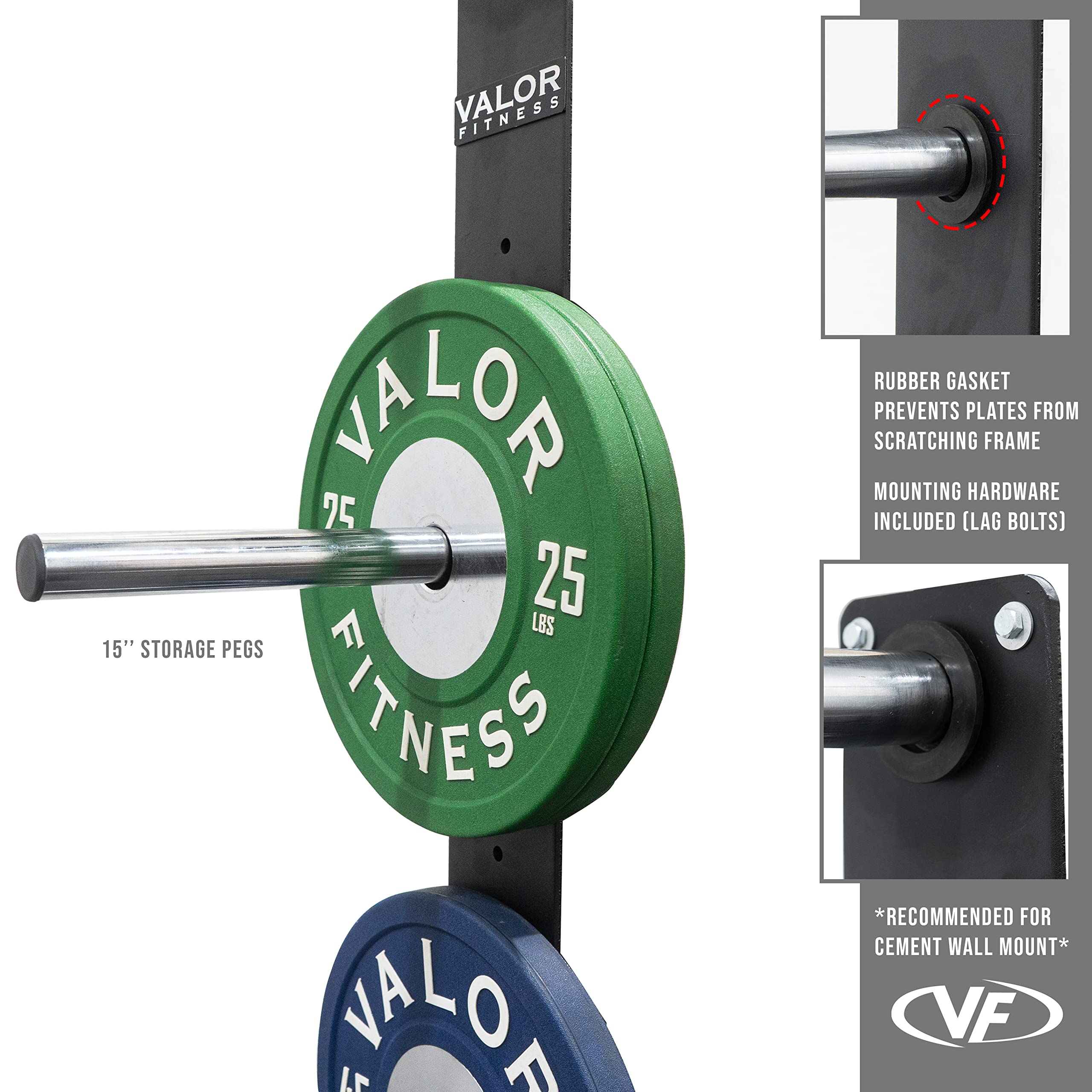 Valor Fitness Wall Mounted Weight Plate Storage Rack - Heavy Duty Bumper & Olympic Plate Holder - Perfect for Home Gym, CrossFit, and Commercial Fitness Centers