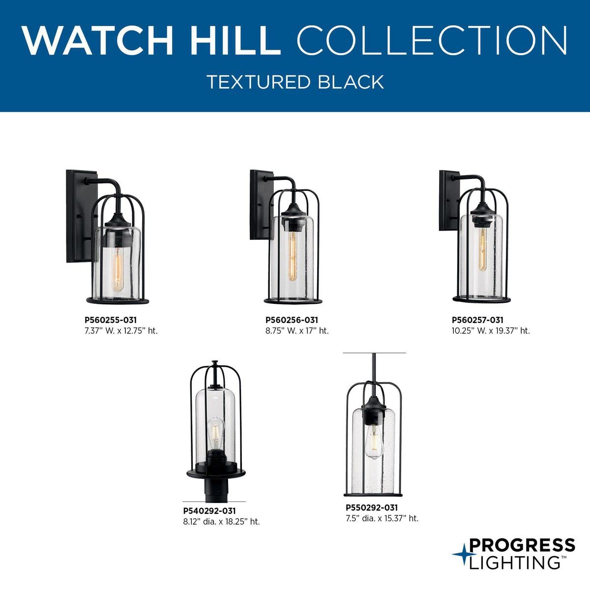 Watch Hill Collection 1-Light Textured Black Clear Seeded Glass Farmhouse Outdoor Wall Lantern - Rustic Lighting for Porch, Patio, Garden & Entryway Decor