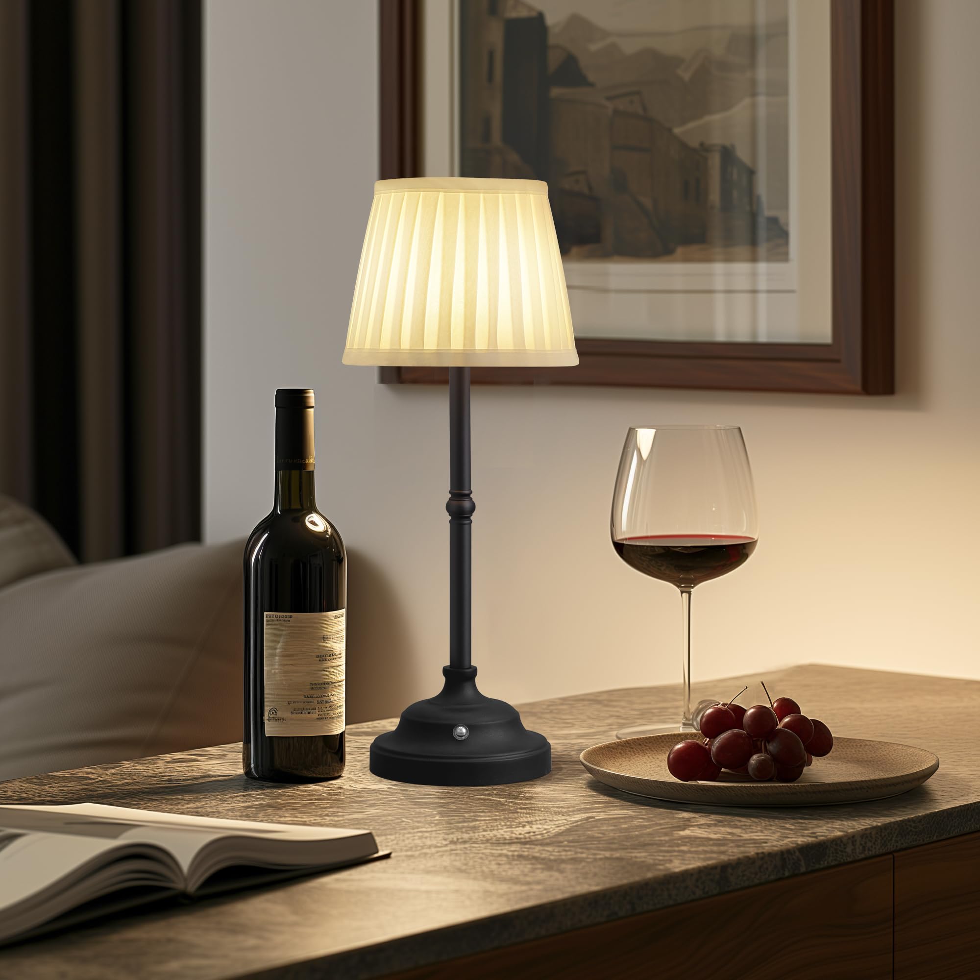 KDG Cordless Table Lamp with Fabric Shade - 5000mAh Rechargeable Battery, Dimmable LED Desk Light for Bedroom, Office, Study, Nightstand - Perfect for Reading, Working, Camping & Outdoor Use (Black)