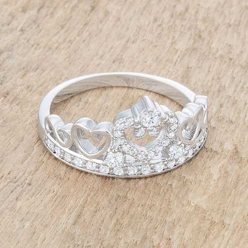 0.34ct CZ Heart Crown Ring in Rhodium - Elegant Aurora Jewelry for Women, Perfect for Valentine's Day, Anniversary & Romantic Gifts
