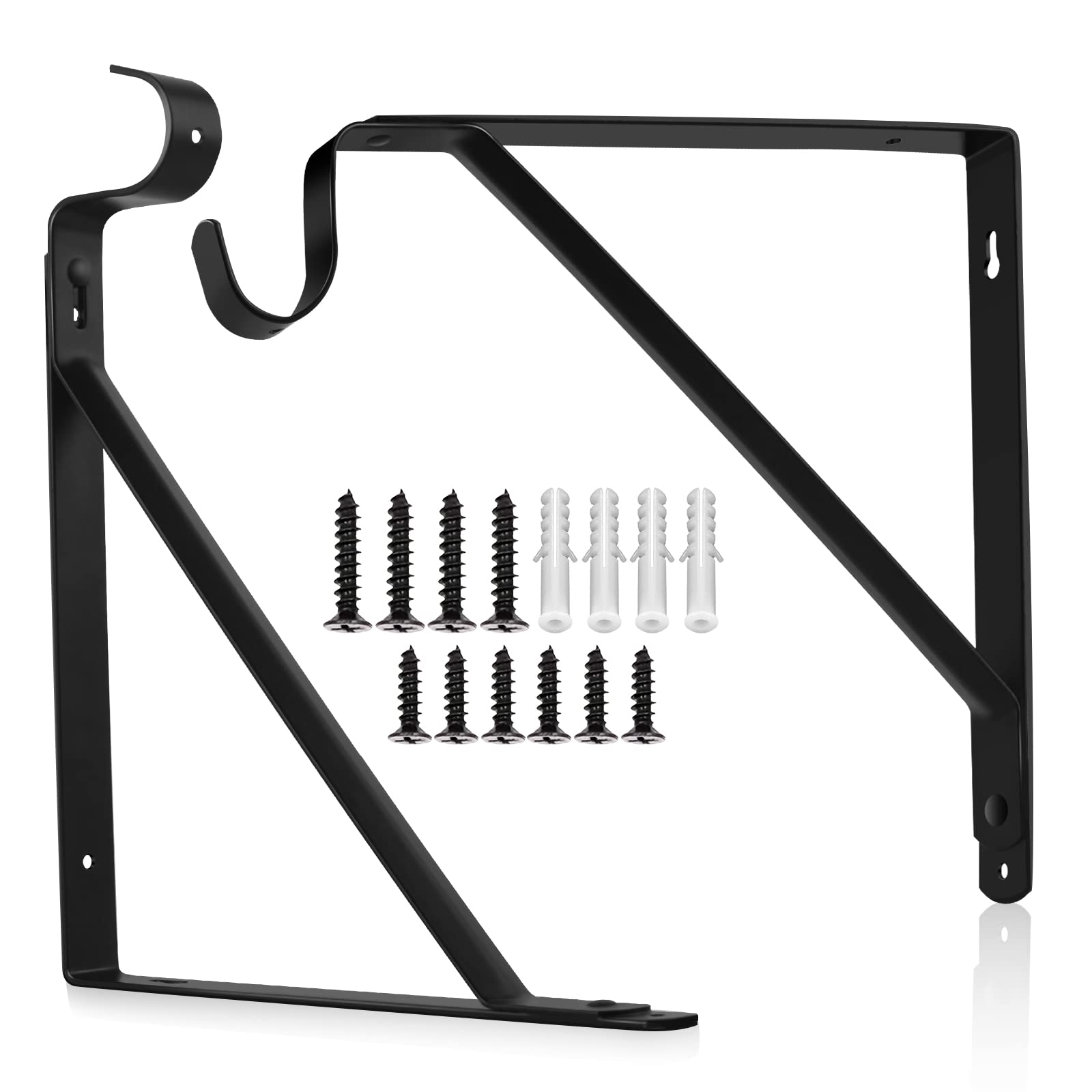 Heavy Duty Closet Rod Bracket - 2 Pack Black Wall Mounted Shelf Bracket with Clothes Hanger Pole Support (10.9x10.2 Inch) - Perfect for Bedroom, Closet Organization & Wardrobe Storage