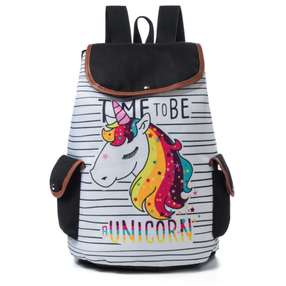**Stylish Women's Canvas Backpack with Unicorn & Flamingo Print - Fashion Striped School & Travel Bag (39×28×11cm) - Perfect for College, Work & Weekend Adventures**