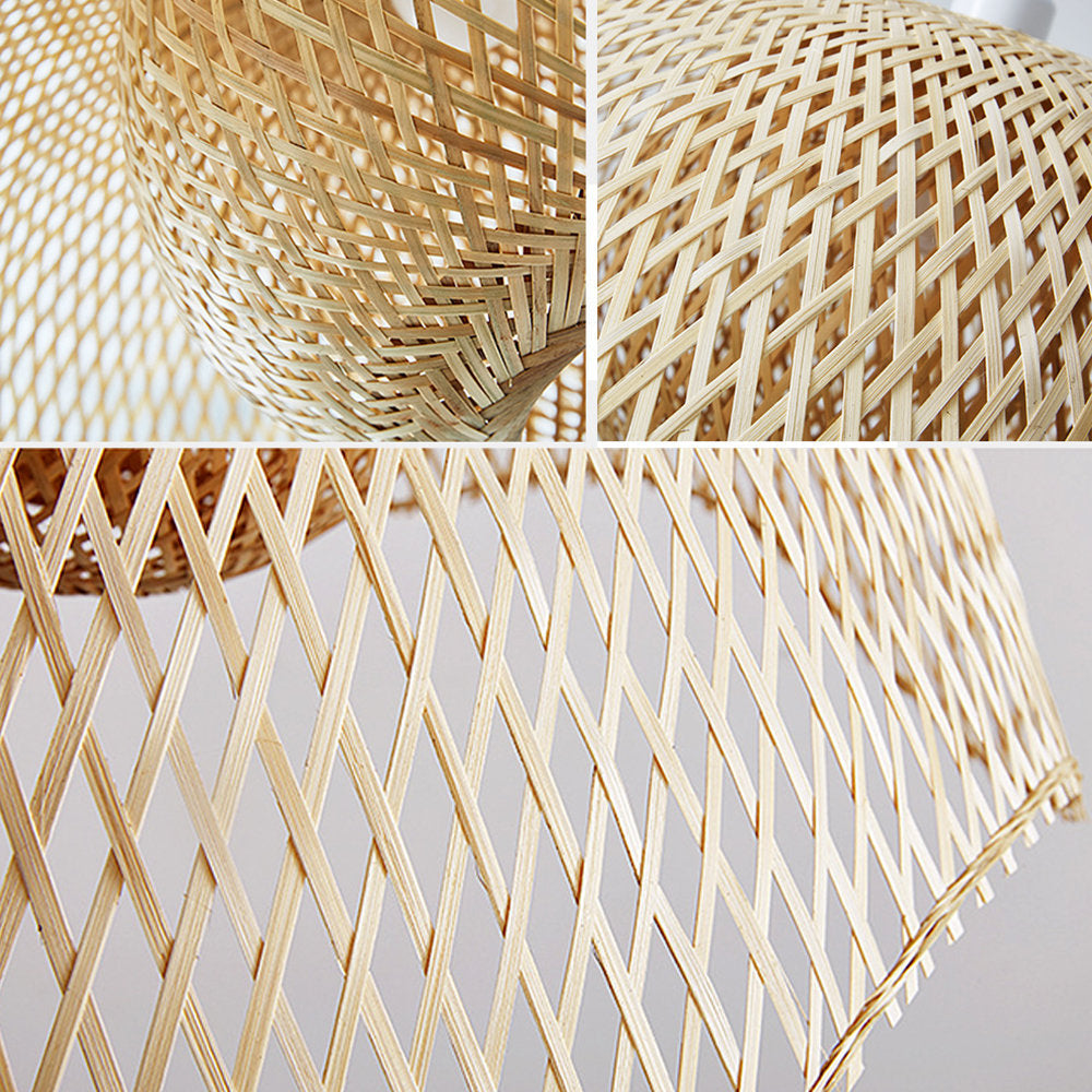 Rustic Wavy Bamboo Pendant Light - Handwoven Natural Rattan Chandelier for Living Room, Dining Room, Bedroom, or Patio - Eco-Friendly Boho Ceiling Lighting Fixture
