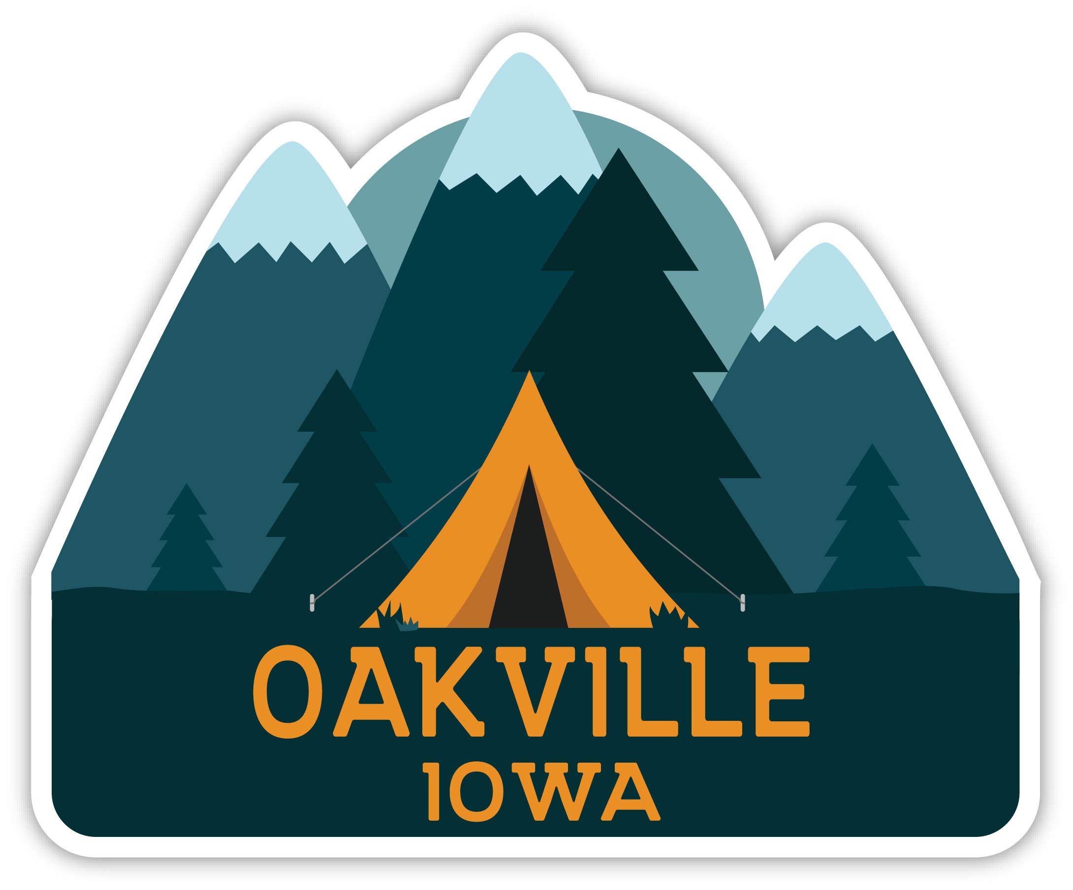 Oakville Iowa Souvenir 2-Inch Vinyl Decal Sticker - Camping Tent Design - Perfect for Laptops, Water Bottles & Coolers - Great for Outdoor Enthusiasts & Travel Memories