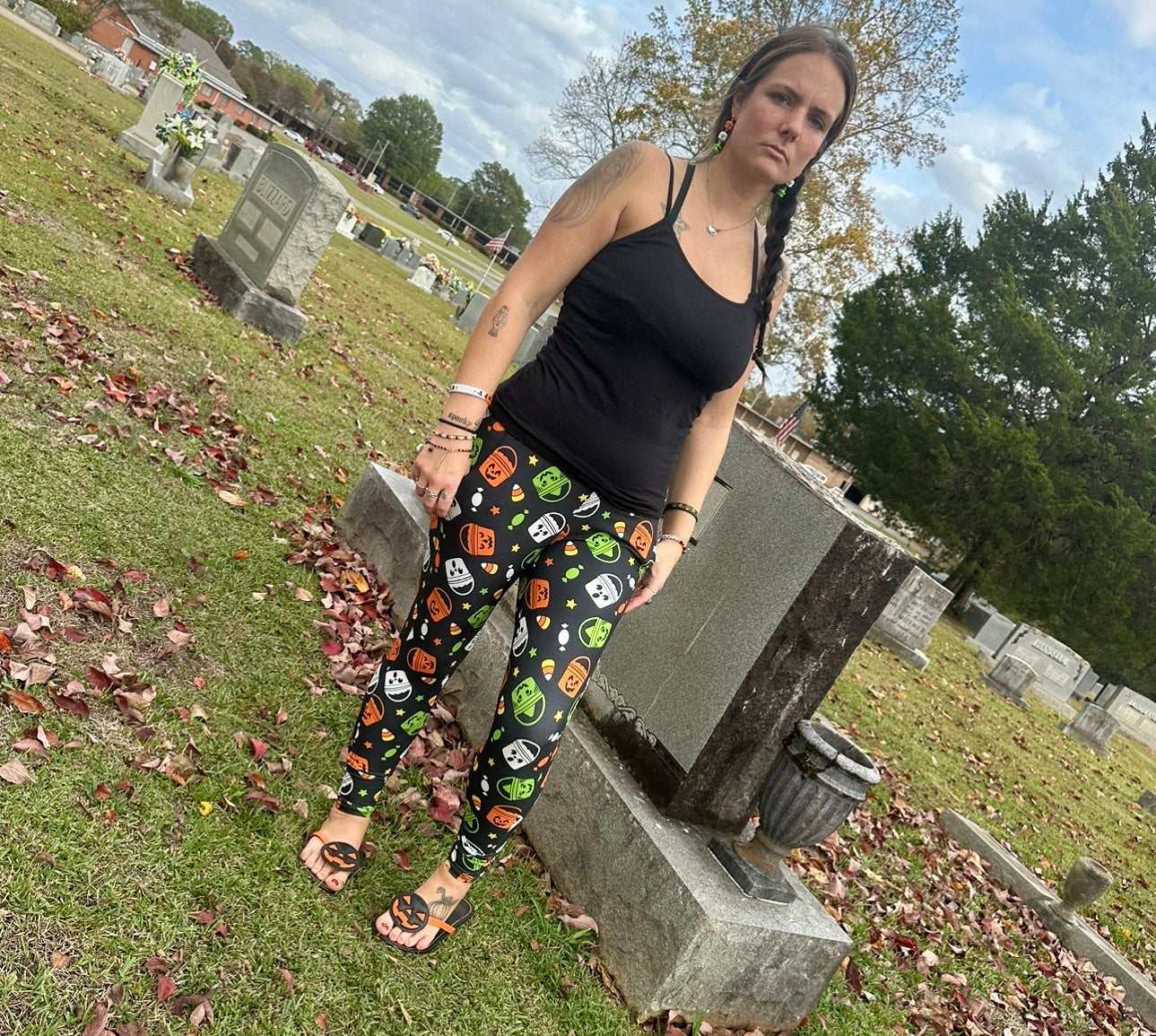 Boo Buckets - The Sketchy Pumpkin (Exclusive) - Pocket Leggings for Women | Halloween Costume Accessories & Everyday Wear