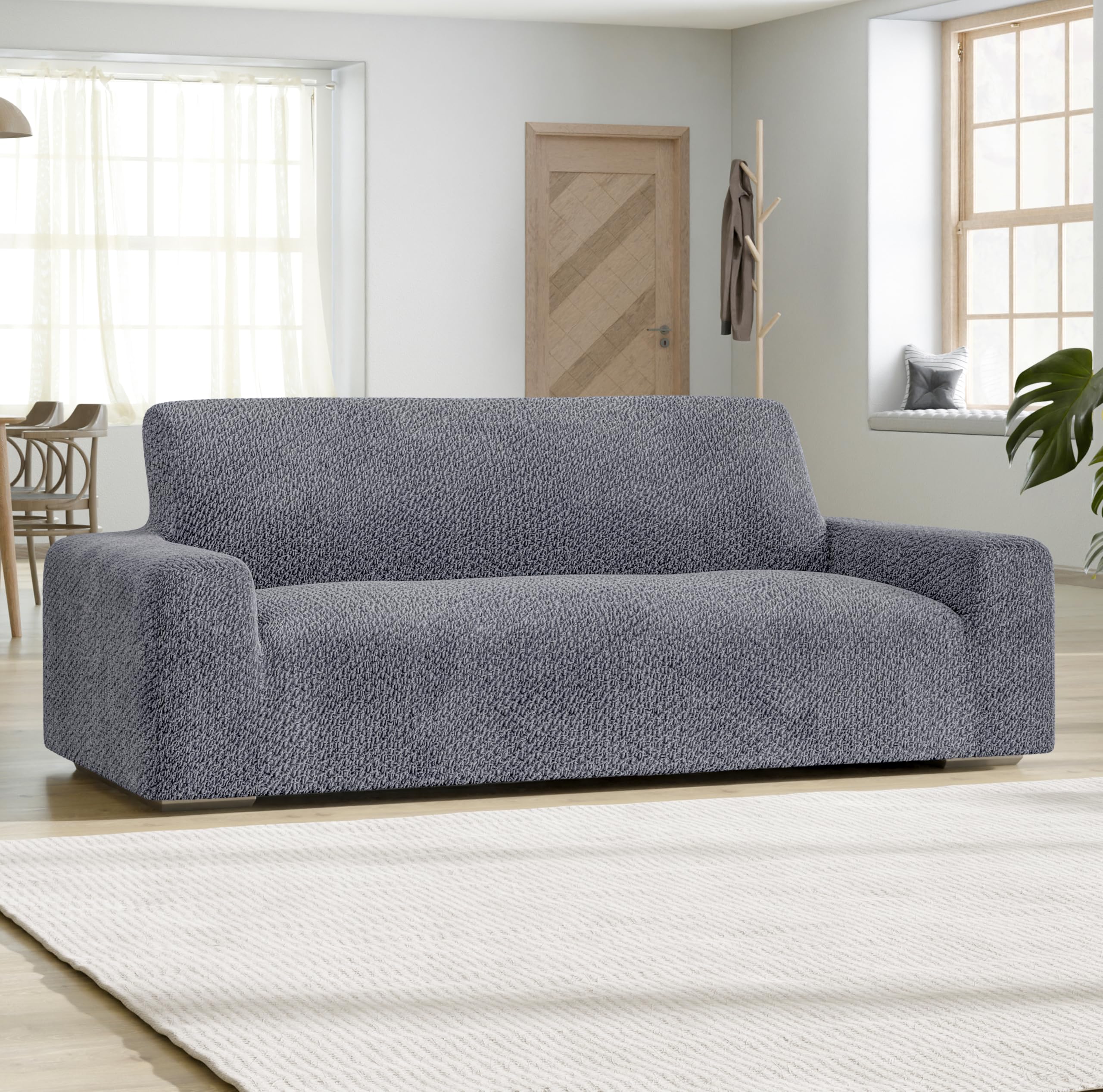 PAULATO BY GA.I.CO. Stretch Sofa Slipcover - Velvet Couch Cover for Pets - Soft Polyester Fabric 1-Piece Washable Protector - Grey - Perfect for Living Room, Family Room & Pet-Friendly Homes