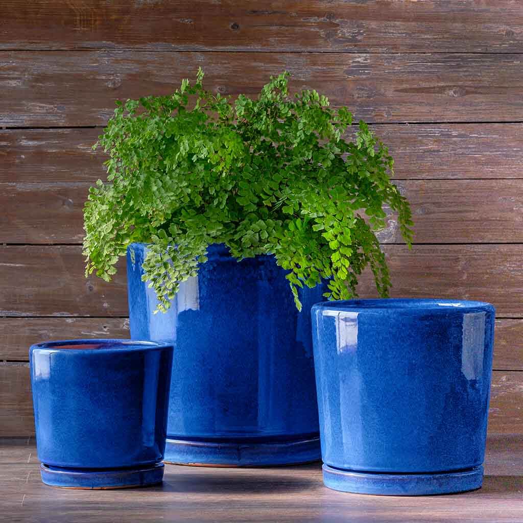 Campania International I/O 2 Cylinder Planter Set of 3 in Riviera Blue - Modern Outdoor Garden Planters for Patio, Deck & Home Decor